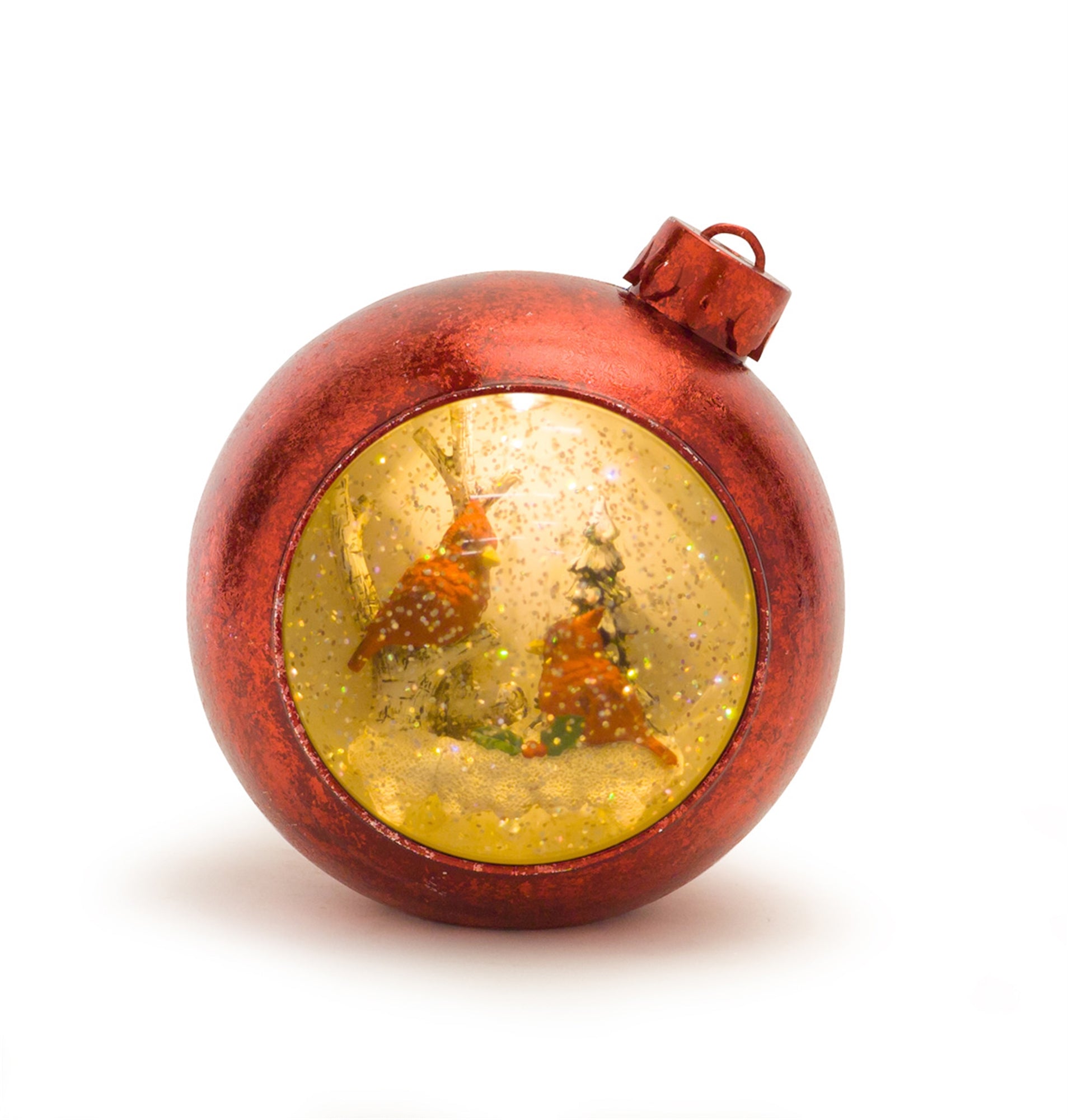 LED Lighted Musical Snow Globe Cardinals Ornament w/6 Hour Timer 6.25"H (Requires 3 AA Batteries, No