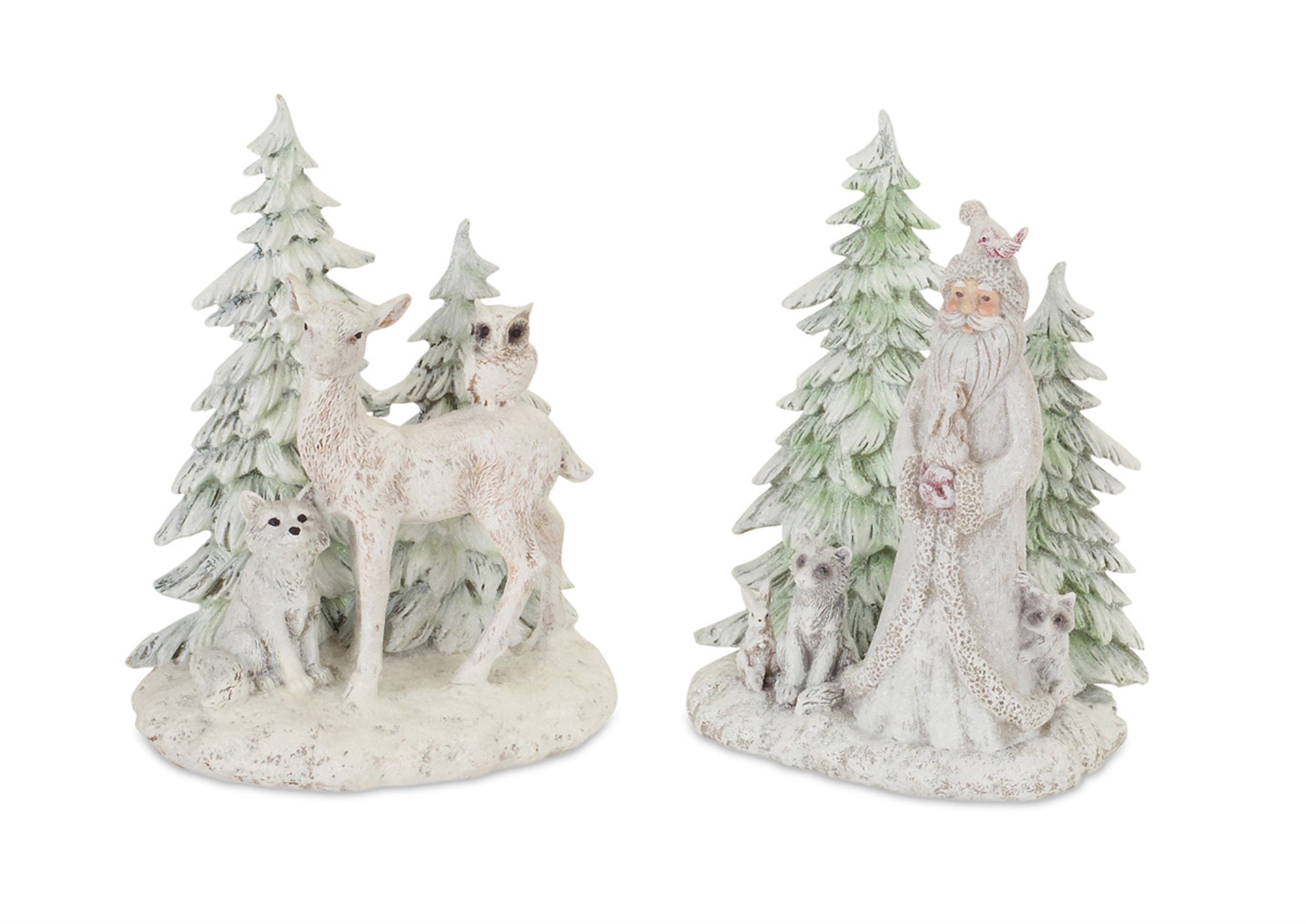 Santa & Deer w/Tree/Animals (2 Asst) 5.25"W x 7.25"H, 6"W x 7.5"H Polyresin
