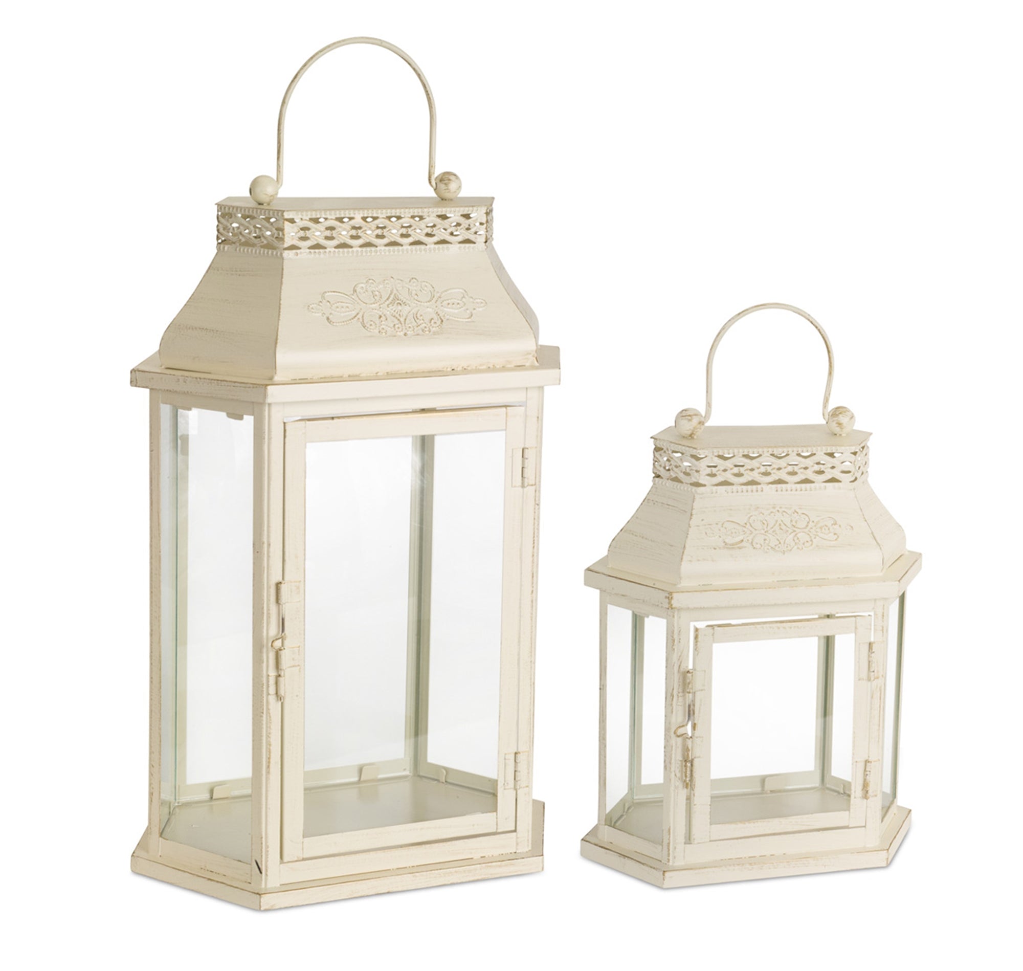 Lantern (Set of 2) 10.5"H, 17"H Metal/Glass