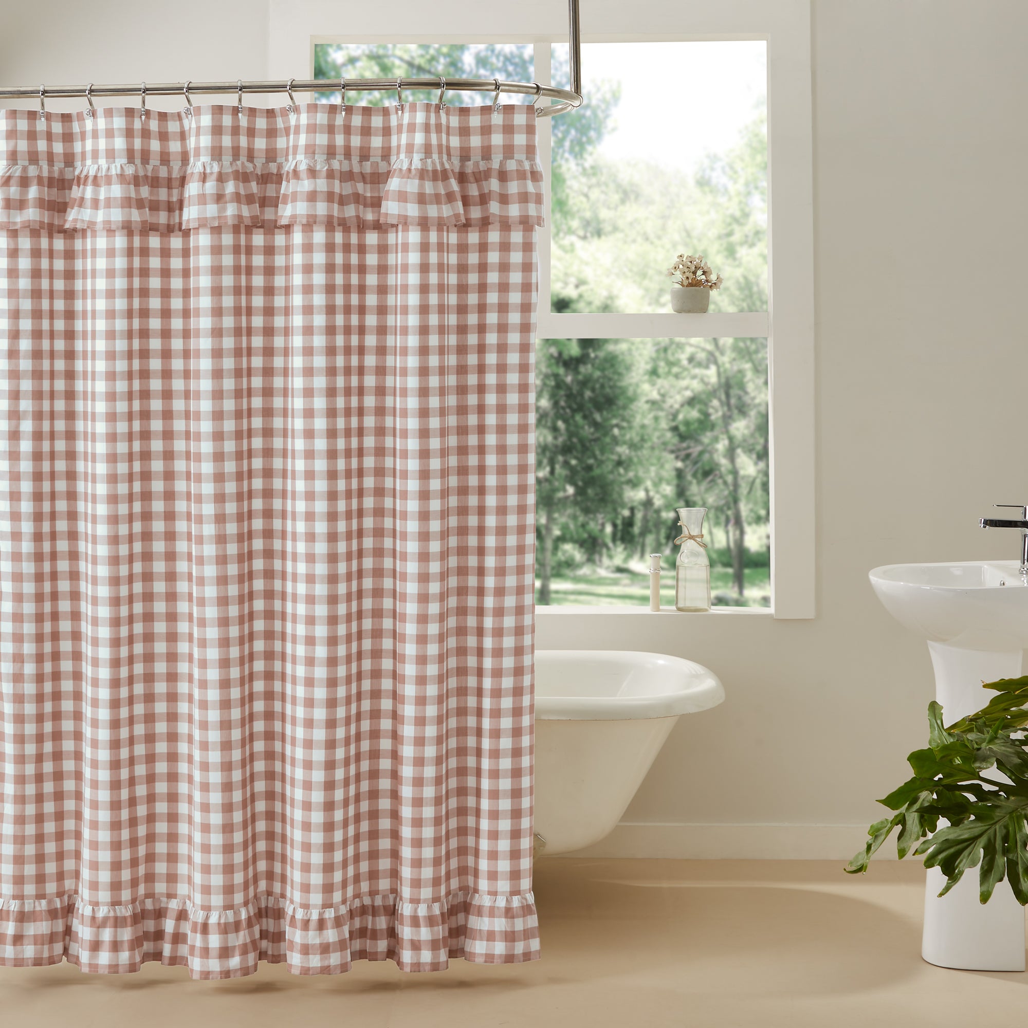 Annie Buffalo Portabella Check Ruffled Shower Curtain 72x72