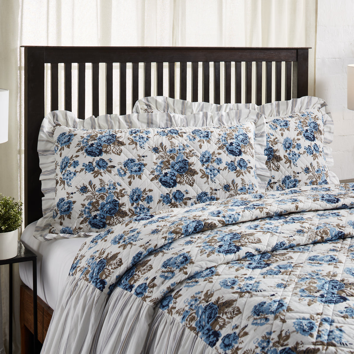 Annie Blue Floral Ruffled King Sham