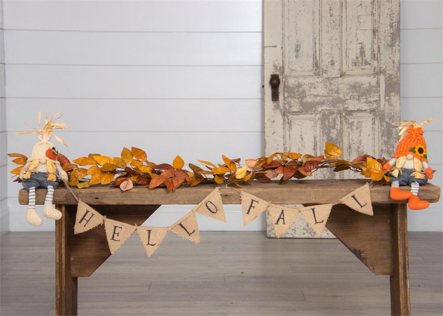 Hello Fall Gnome Scarecrow Banner