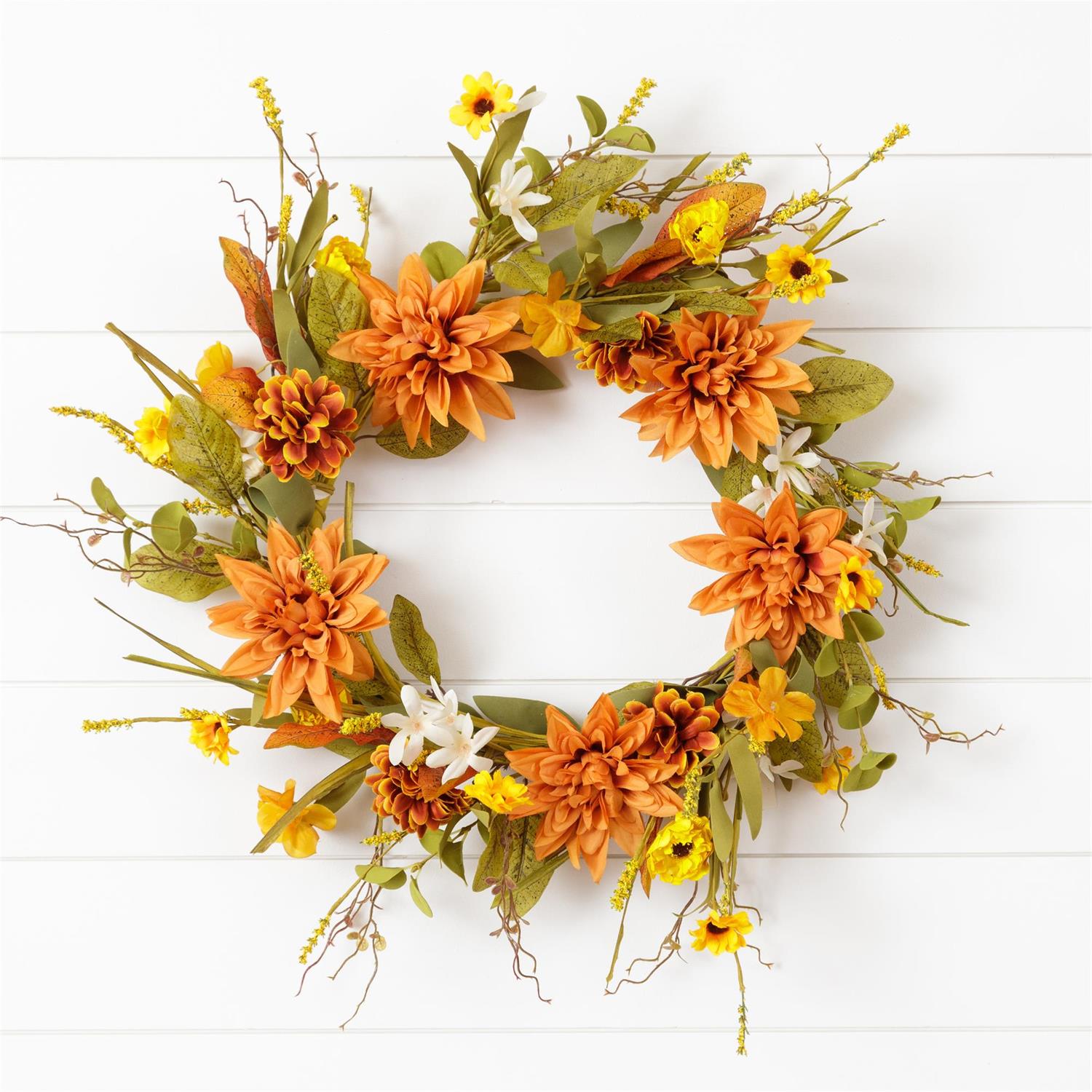 Wreath - Salmon Dahlias And Asstd Fall Flowers