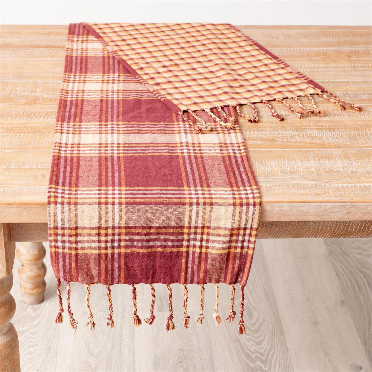 Reversible Burgundy & Mustard Plaid Runner