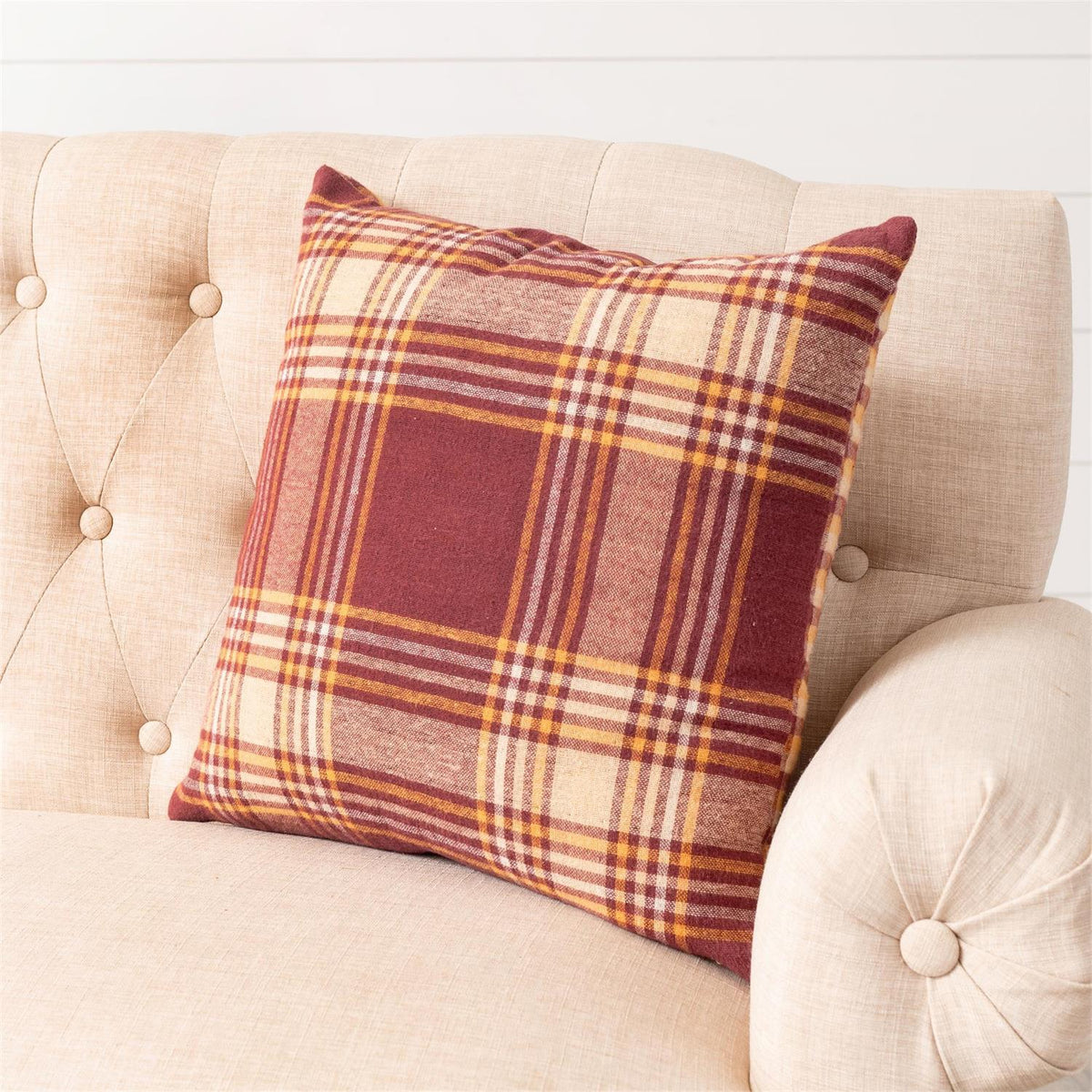 Reversible Burgundy & Mustard Plaid Pillow