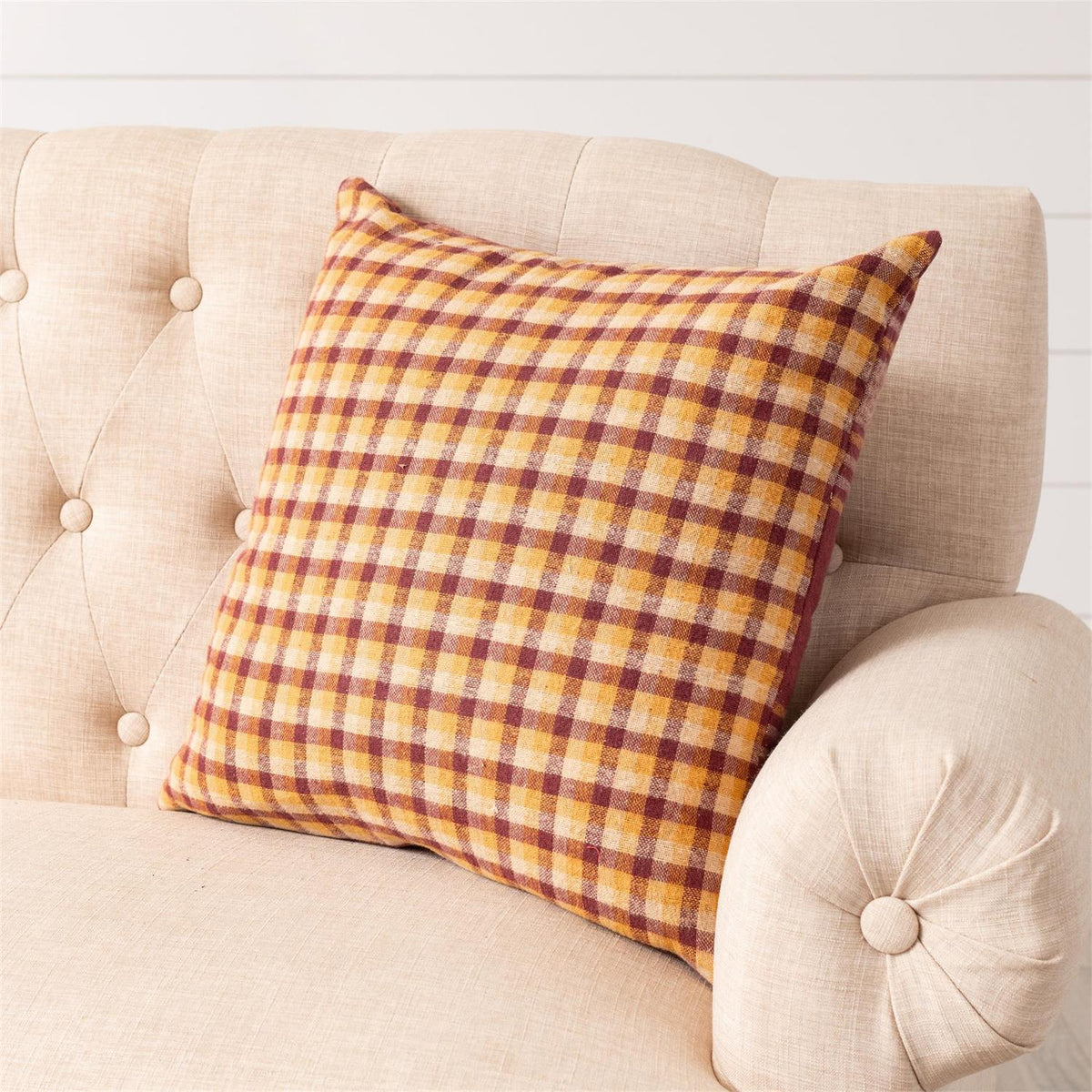 Reversible Burgundy & Mustard Plaid Pillow