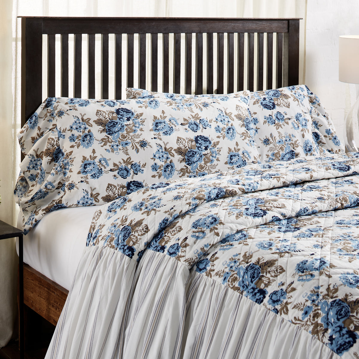 Annie Blue Floral Ruffled King Pillow Case Set of 2 +8