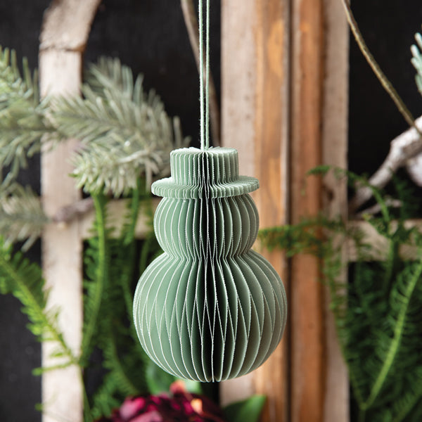 Large  Paper Honeycomb Snowman Ornament - Green