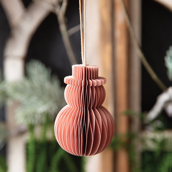 Small Paper Honeycomb Snowman Ornament - Blush