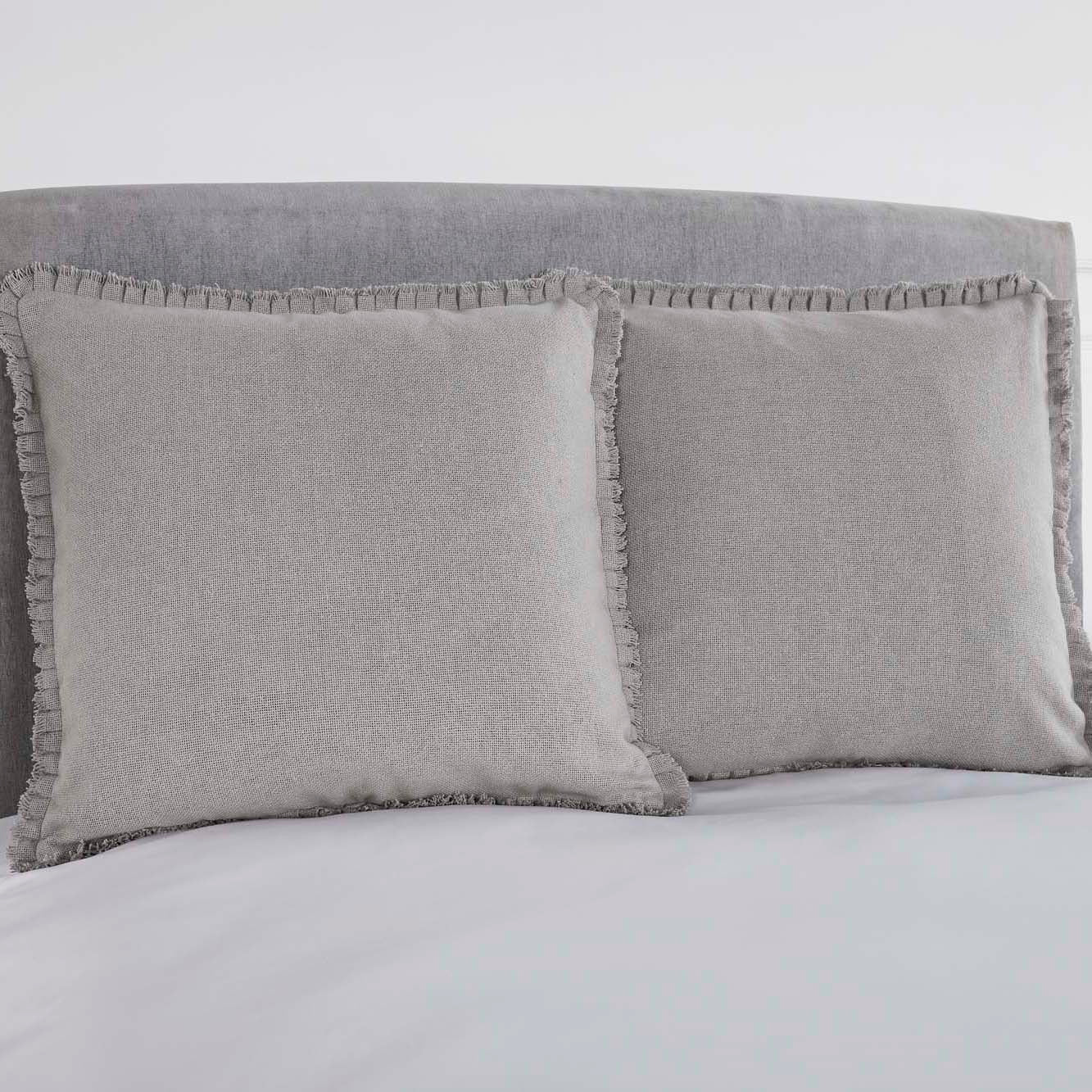 Burlap Dove Grey Fabric Euro Sham w/ Fringed Ruffle