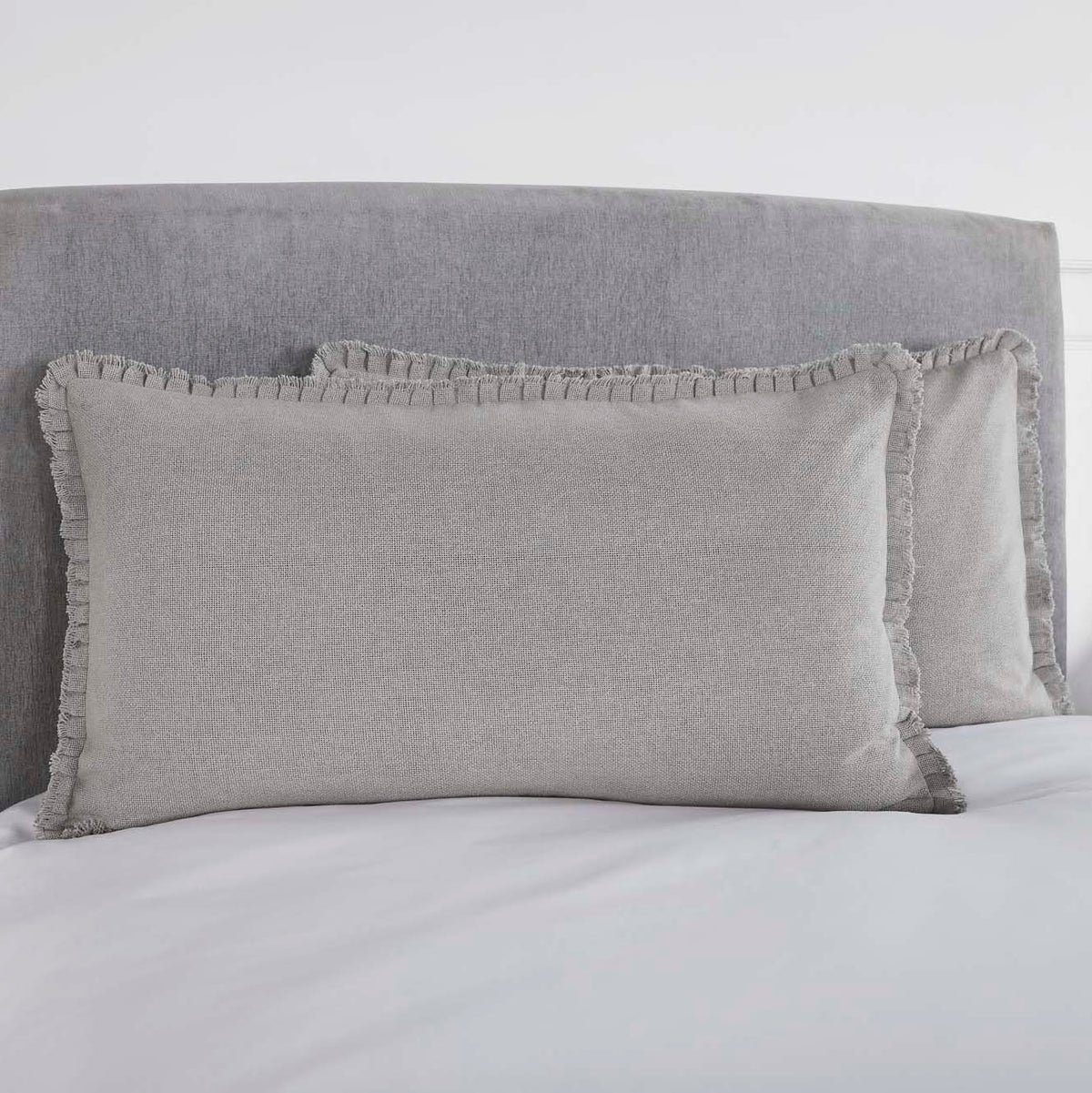 Burlap Dove Grey King Sham w/ Fringed Ruffle