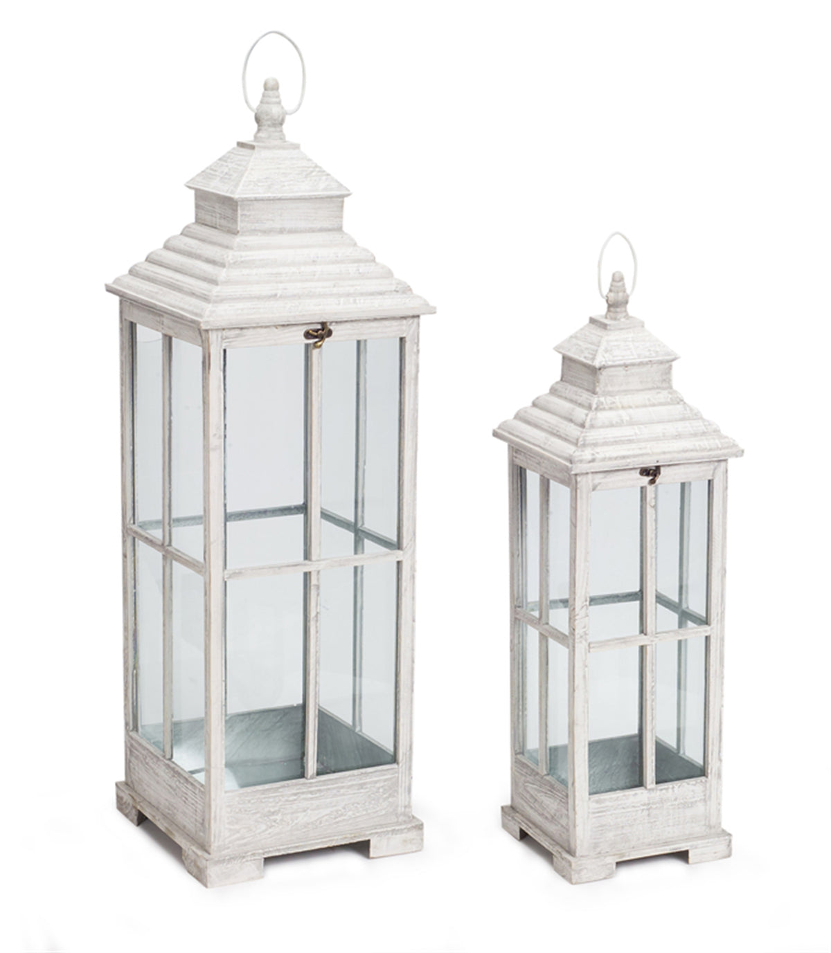 Traditional White Wooden Floor  Lantern (S/2)
