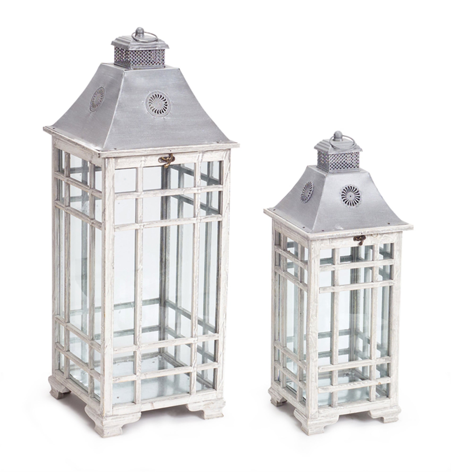 Lantern (Set of 2) 24.5"H, 33"H Metal/Wood