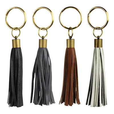 Leather Tassel Keychain, Neutrals, Set of 4