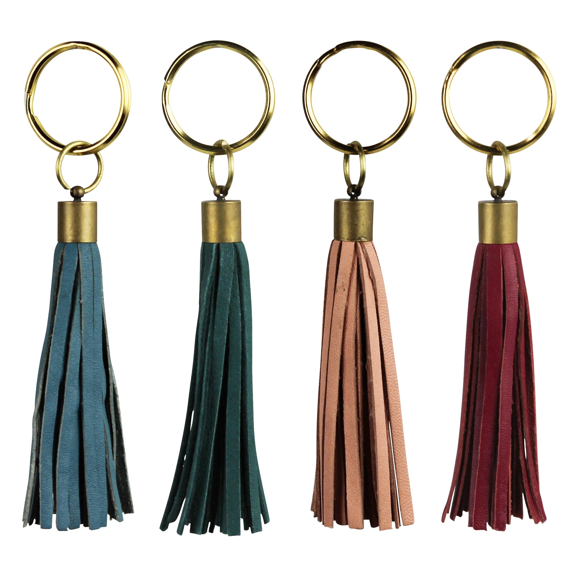 Leather Tassel Keychain, Colored, Set of 4