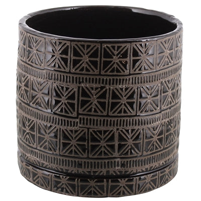 Cusco Cachepot, Ceramic - Lrg - Dark Brown & White