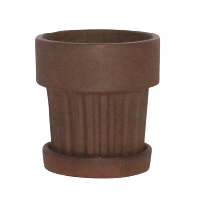 Ribbed Clay Pot & Saucer - Sm - Brown Clay