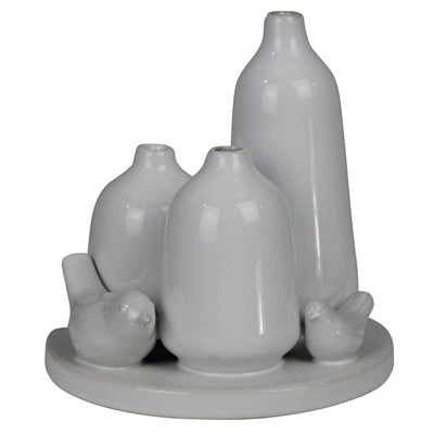 Vase Trio with Two Birds