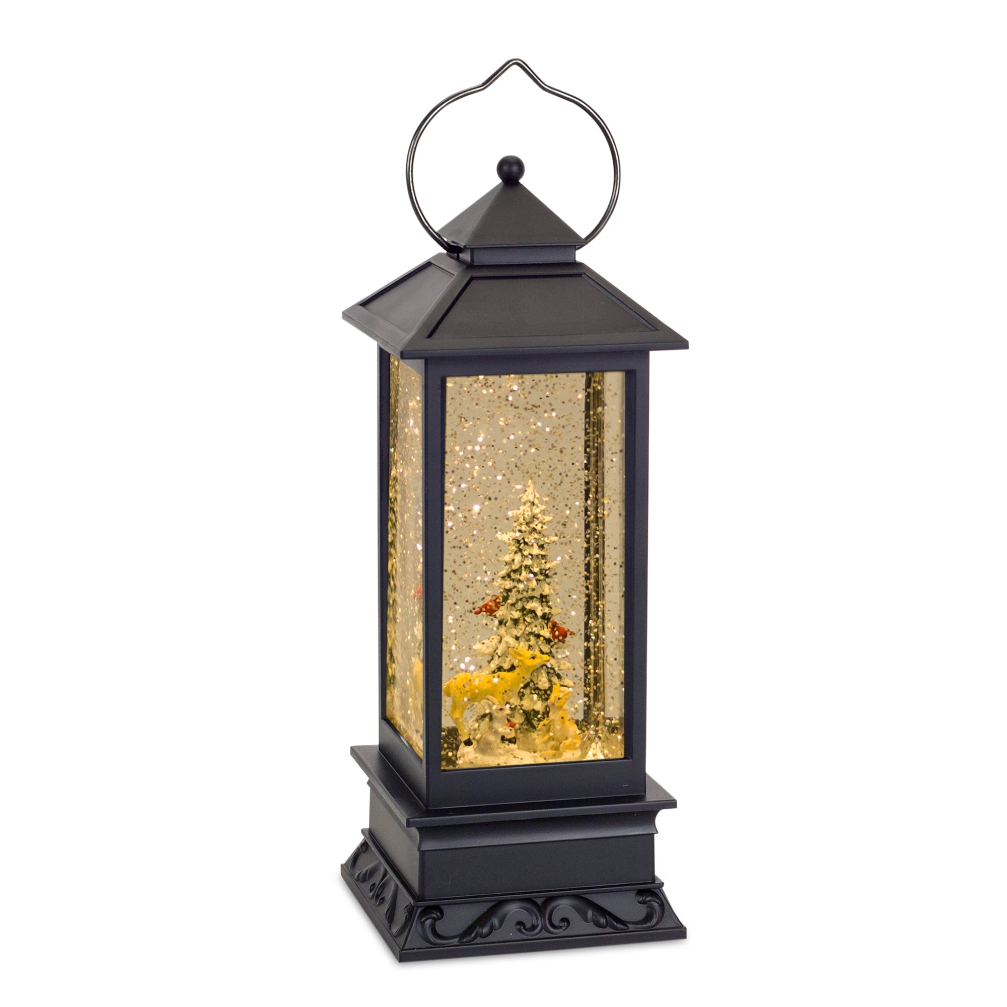 LED Lantern Snow Globe w/Tree and Animals w/6 Hr Timer 10.75”H  (Requires 3 C Batteries, Not