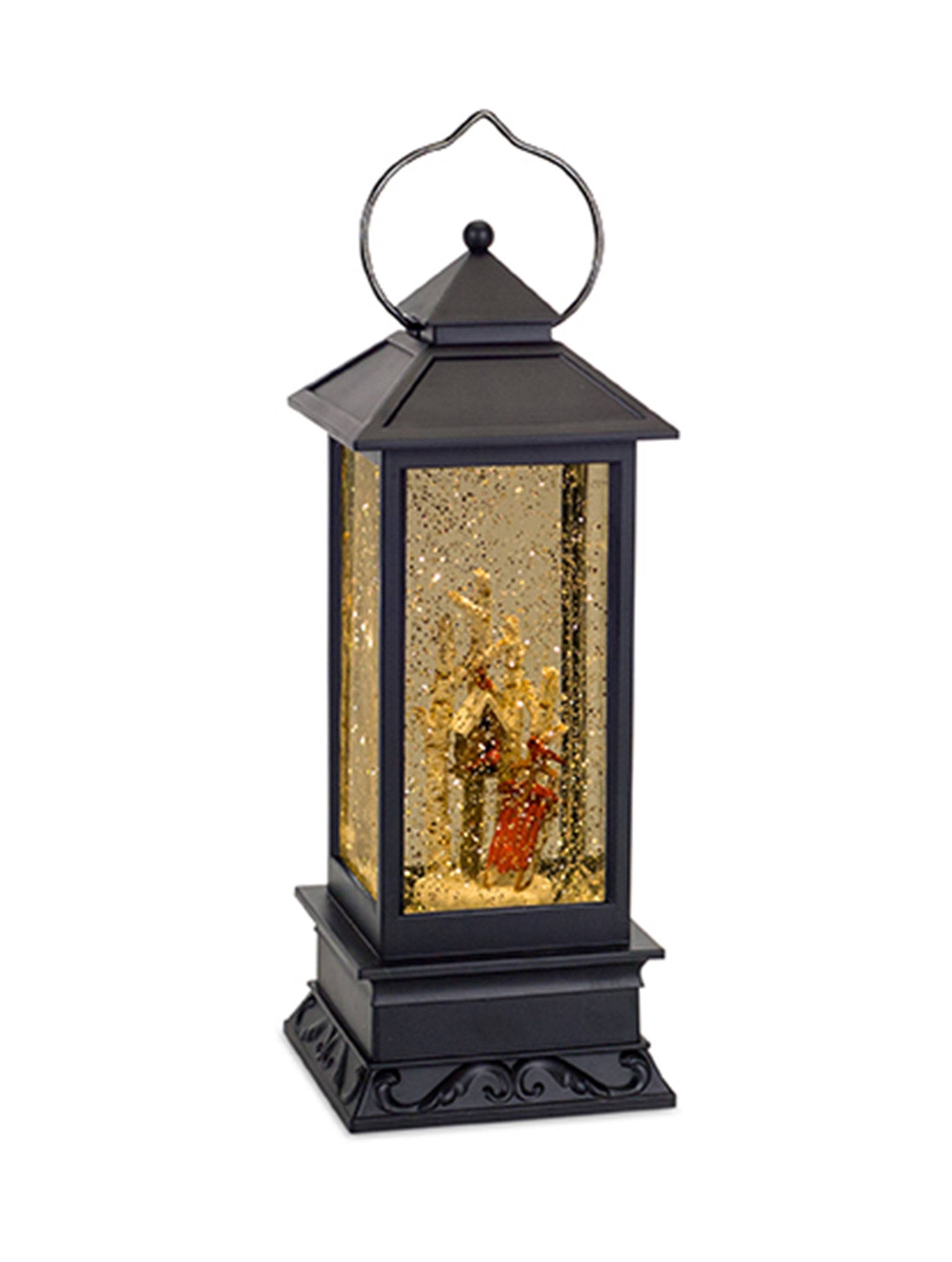 LED Lantern Snow Globe w/Birdhouse and Sled w/6 Hr Timer 10.75”H  (Requires 3 C Batteries, No