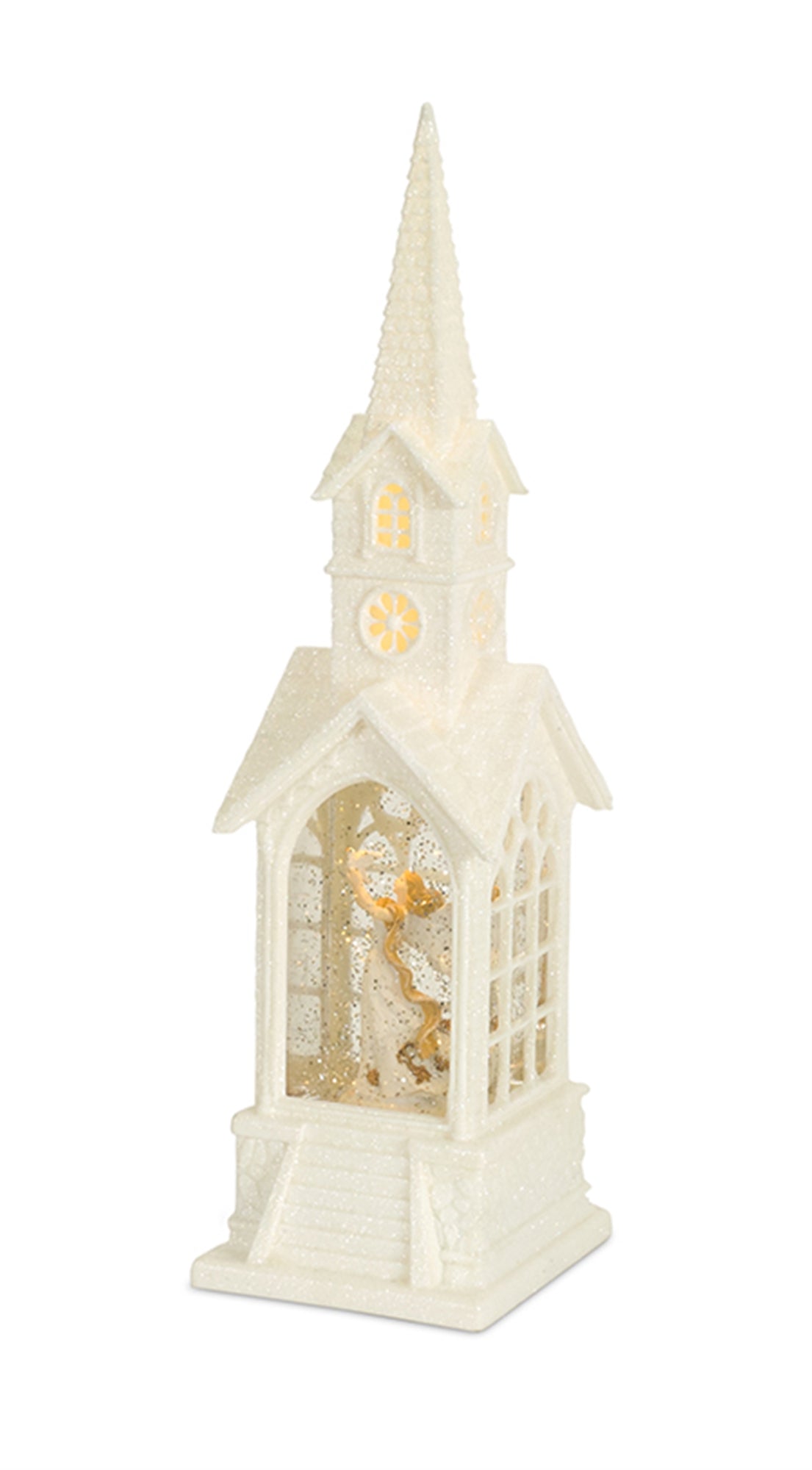 LED Church Snow Globe w/Angel w/6 Hr Timer 16.25”H  (Requires 3 C Batteries, Not Included or