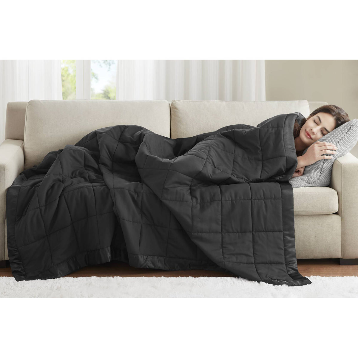 Lightweight Down Alternative Blanket with Satin Trim