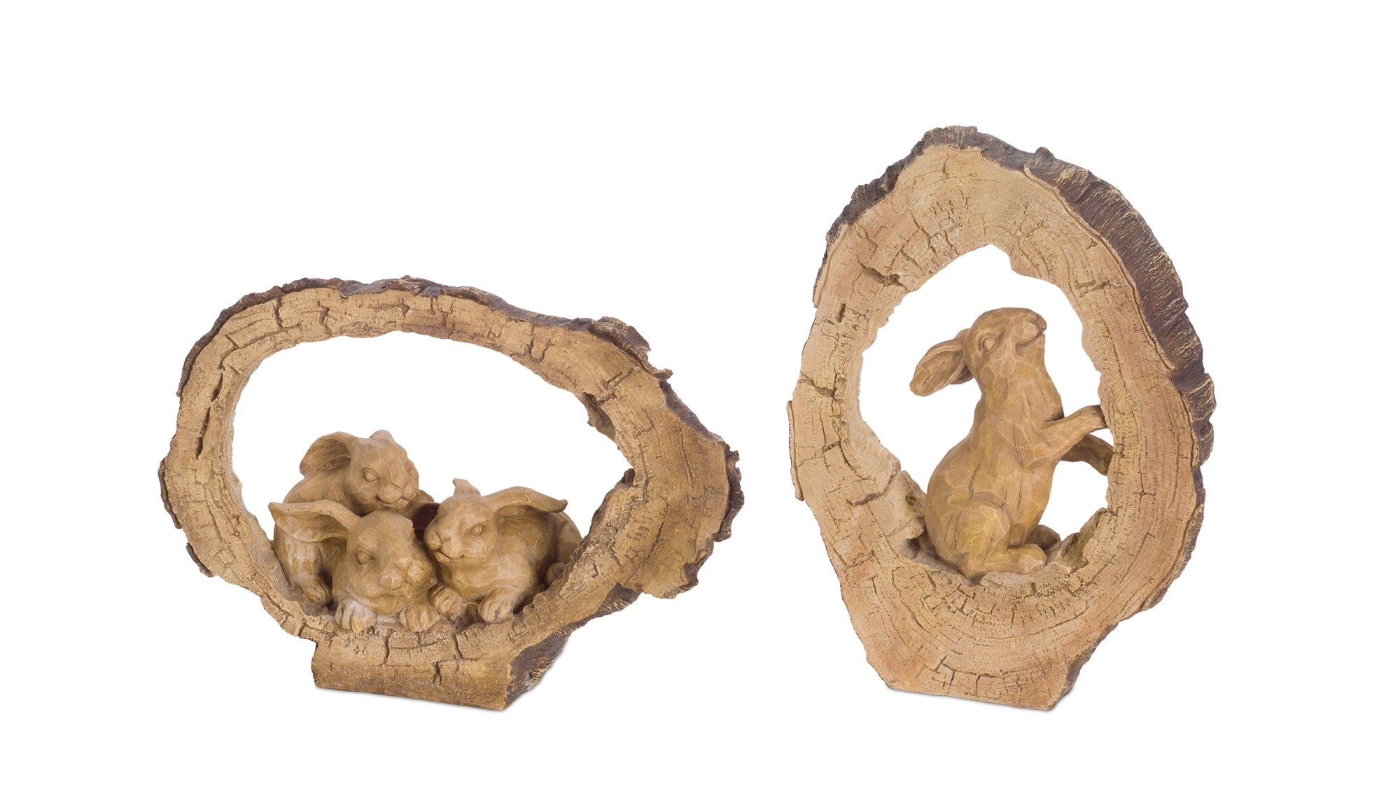 Rabbit w/Log Cutout (2 Asst) 10.75"H, 14.5"H Resin
