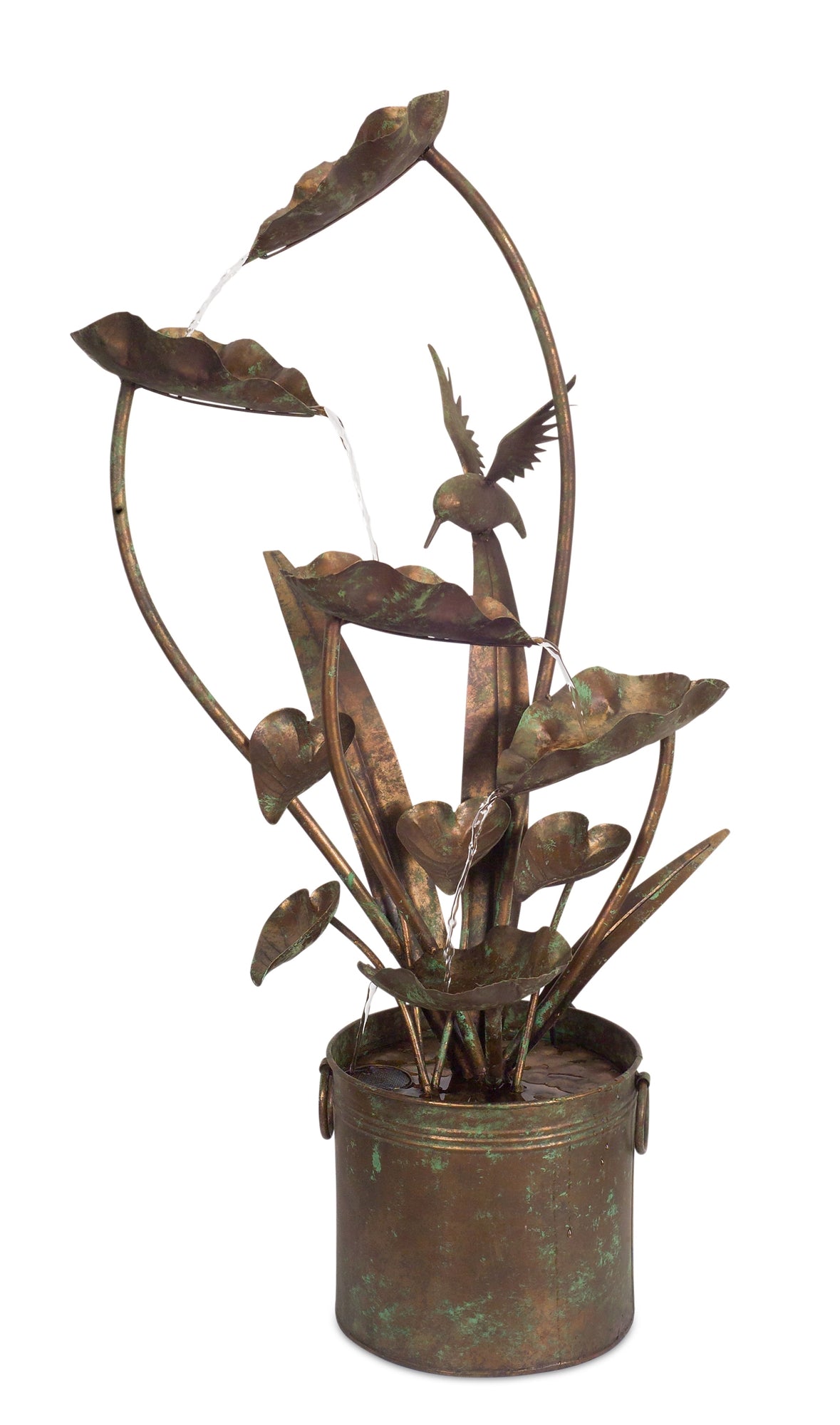 Rustic Metal Anthurium and Hummingbird Fountain 39.5"H
