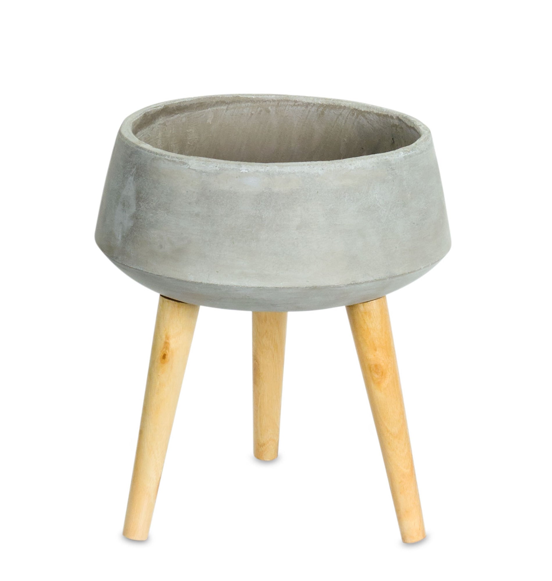 Planter on Legs 11.25"D x 13"H Cement/Wood
