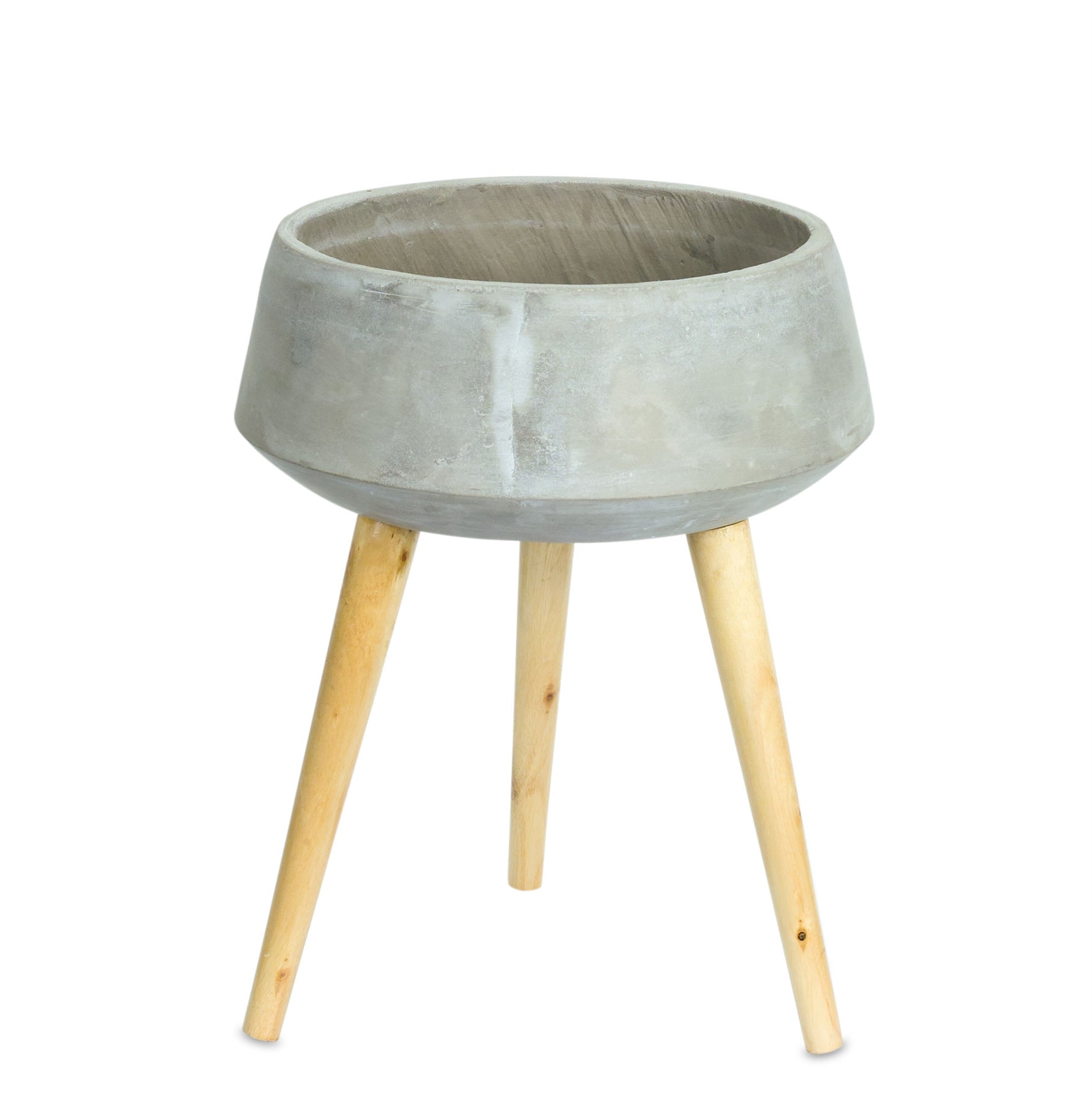 Planter on Legs 13.25"D x 17.5"H Cement/Wood