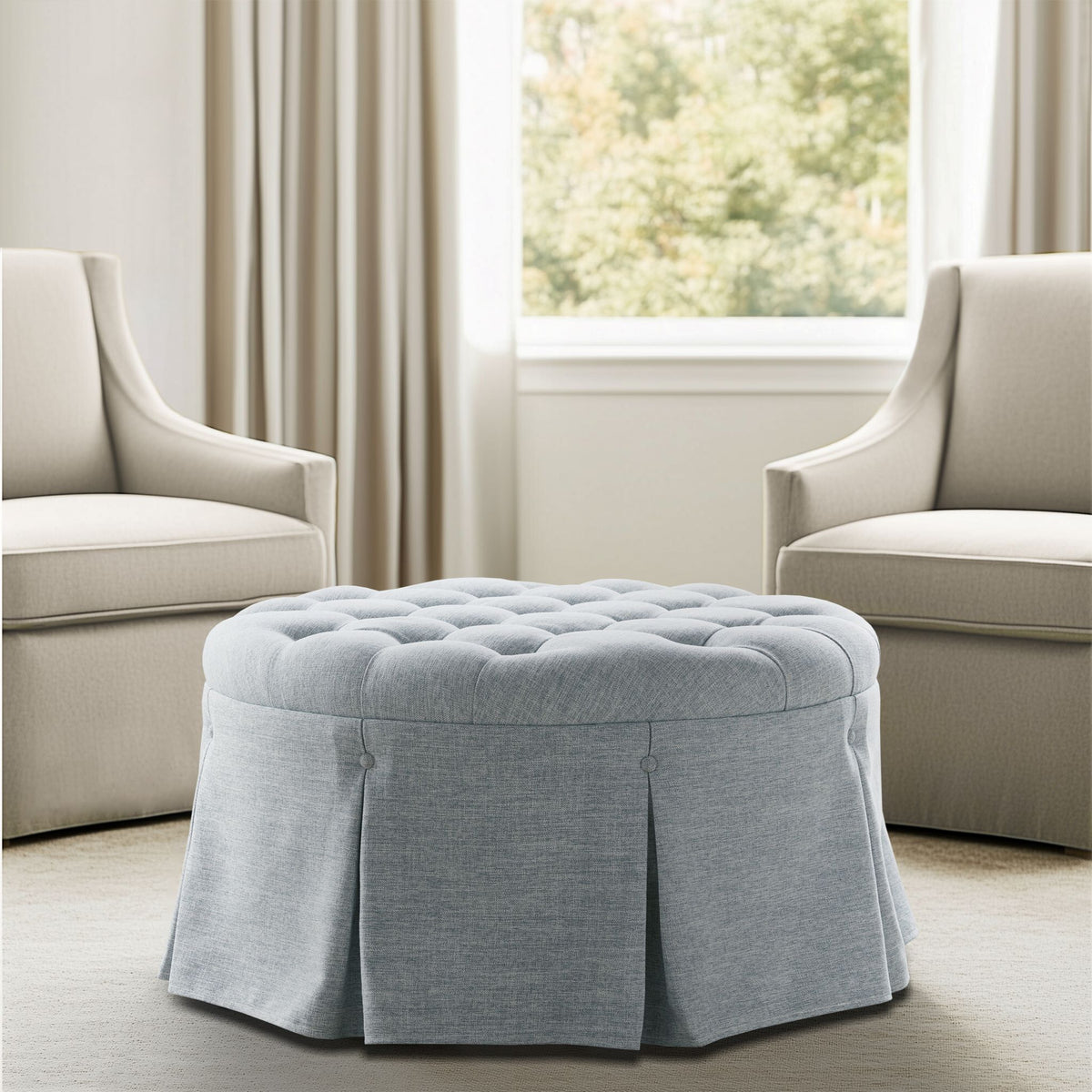 Skirted Tufted 32" Round Ottoman