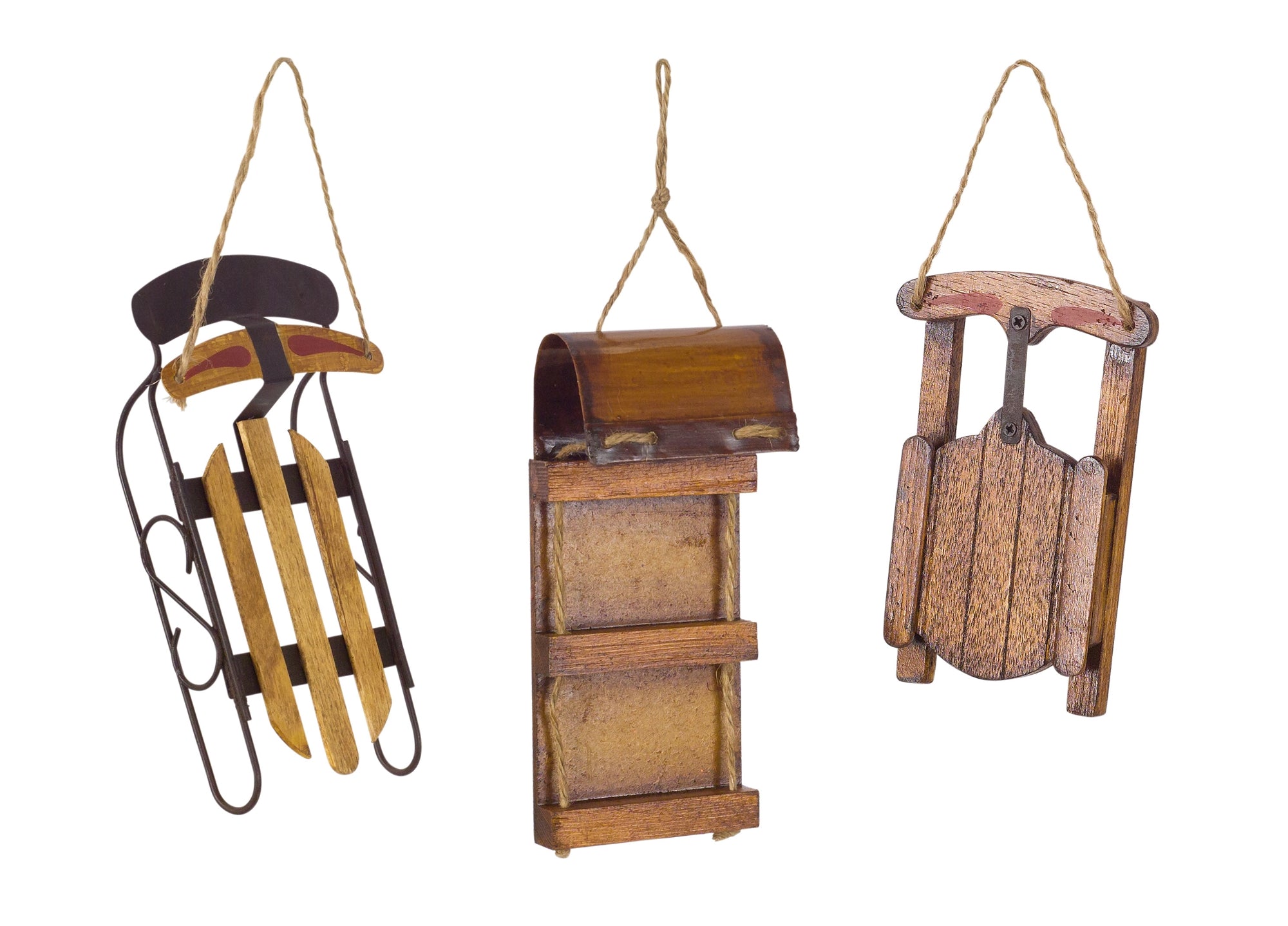 Sled Ornament (3 Asst) 5.75"H Wood