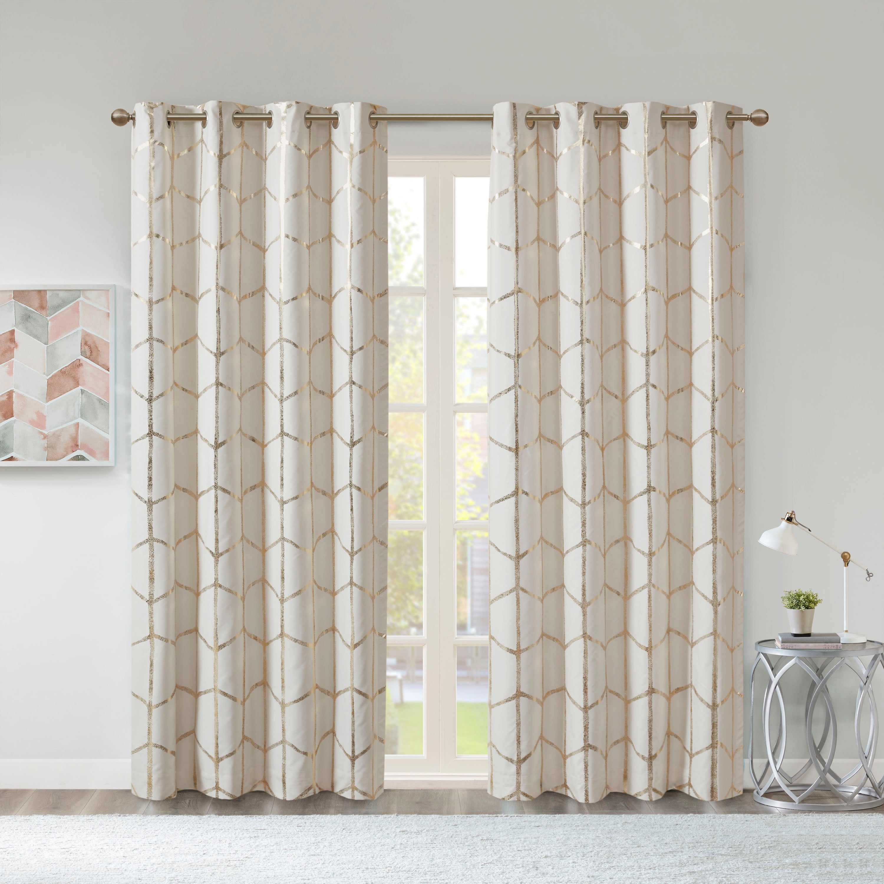 Raina Total Blackout Metallic Print Grommet Top Curtain Panel