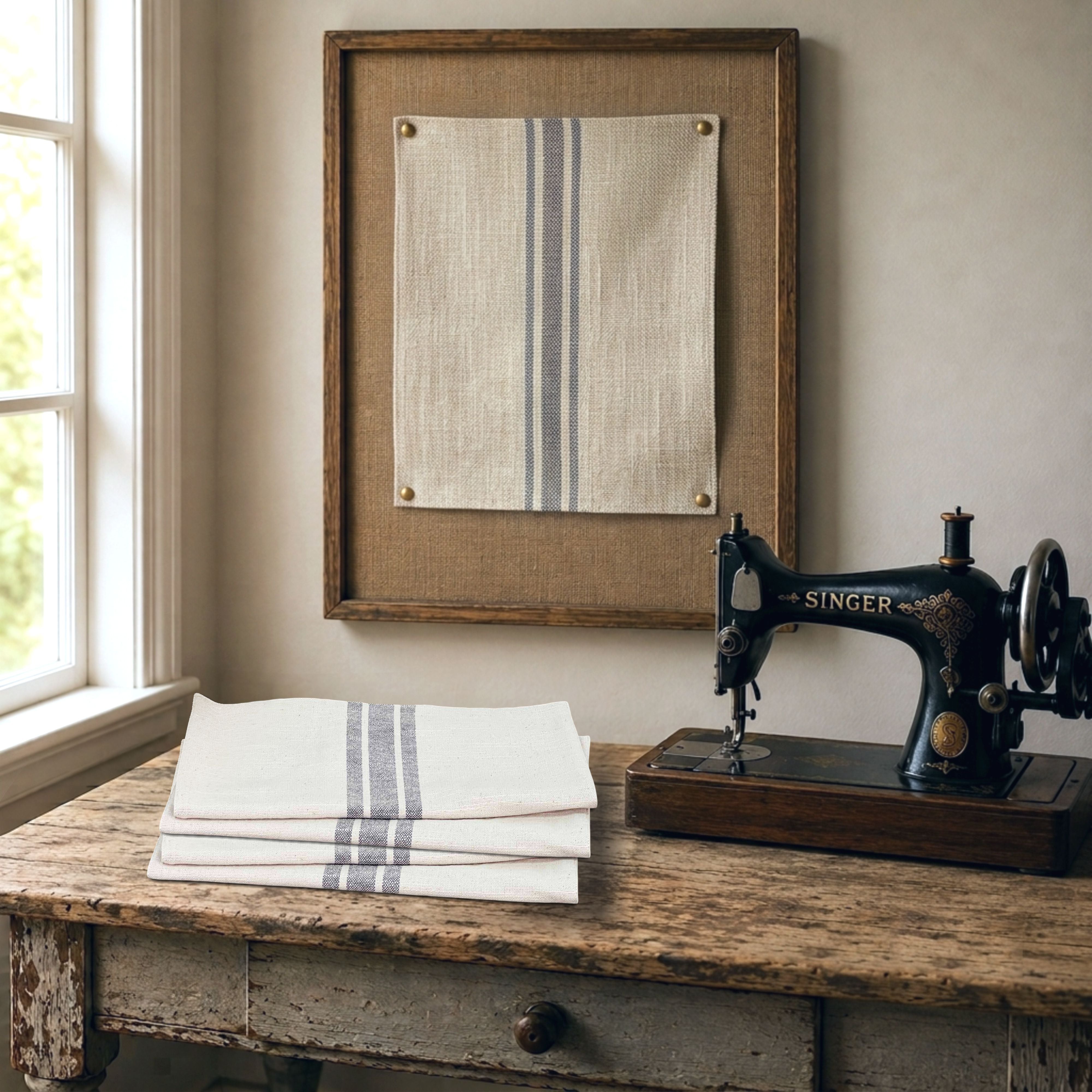 Market Place Blue Grain Sack Stripe 1yd #2 110 Width