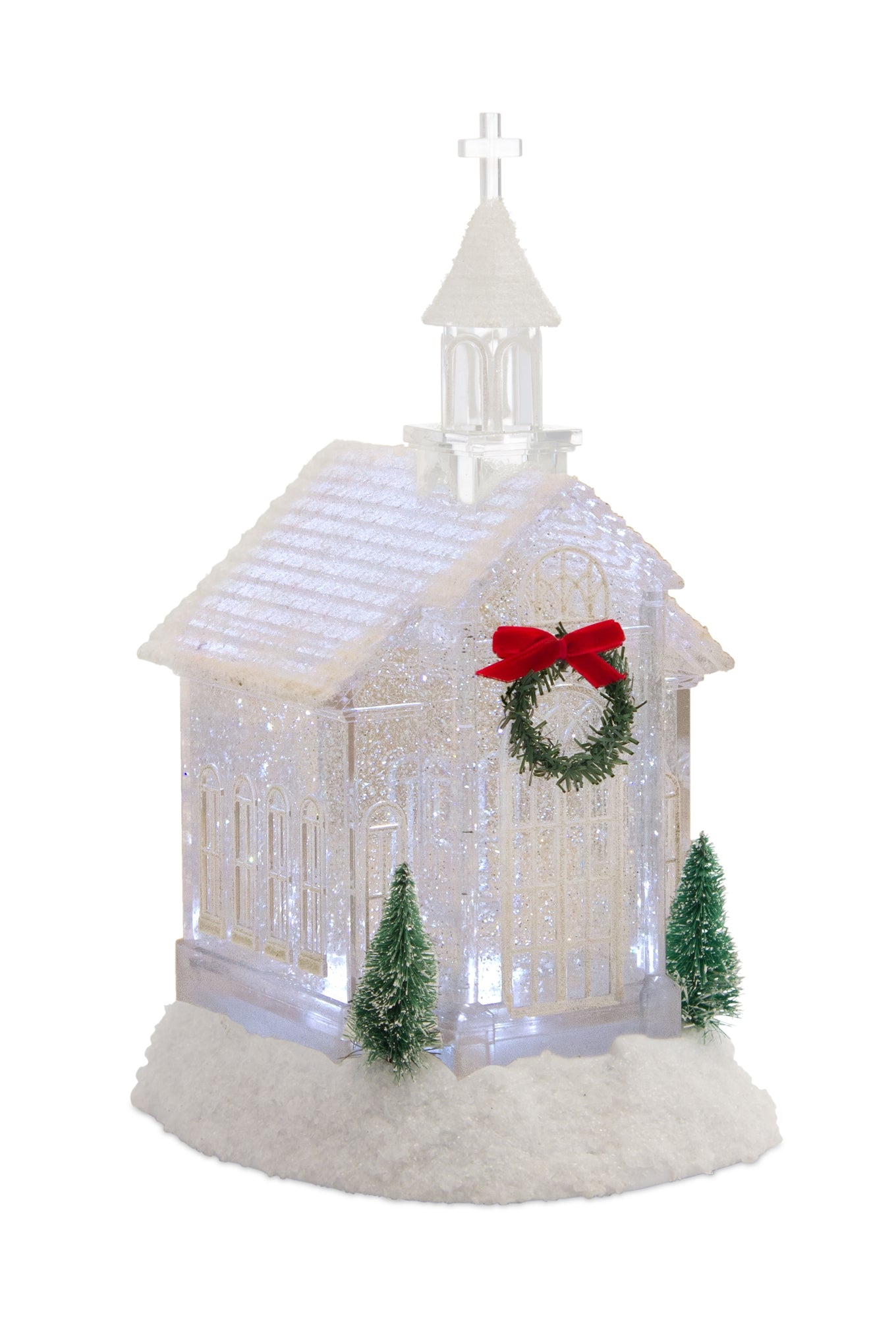LED Church Snow Globe w/6 Hr Timer 10.5”H Acrylic (Requires 3 AA Batteries, Not Included or USB Cord