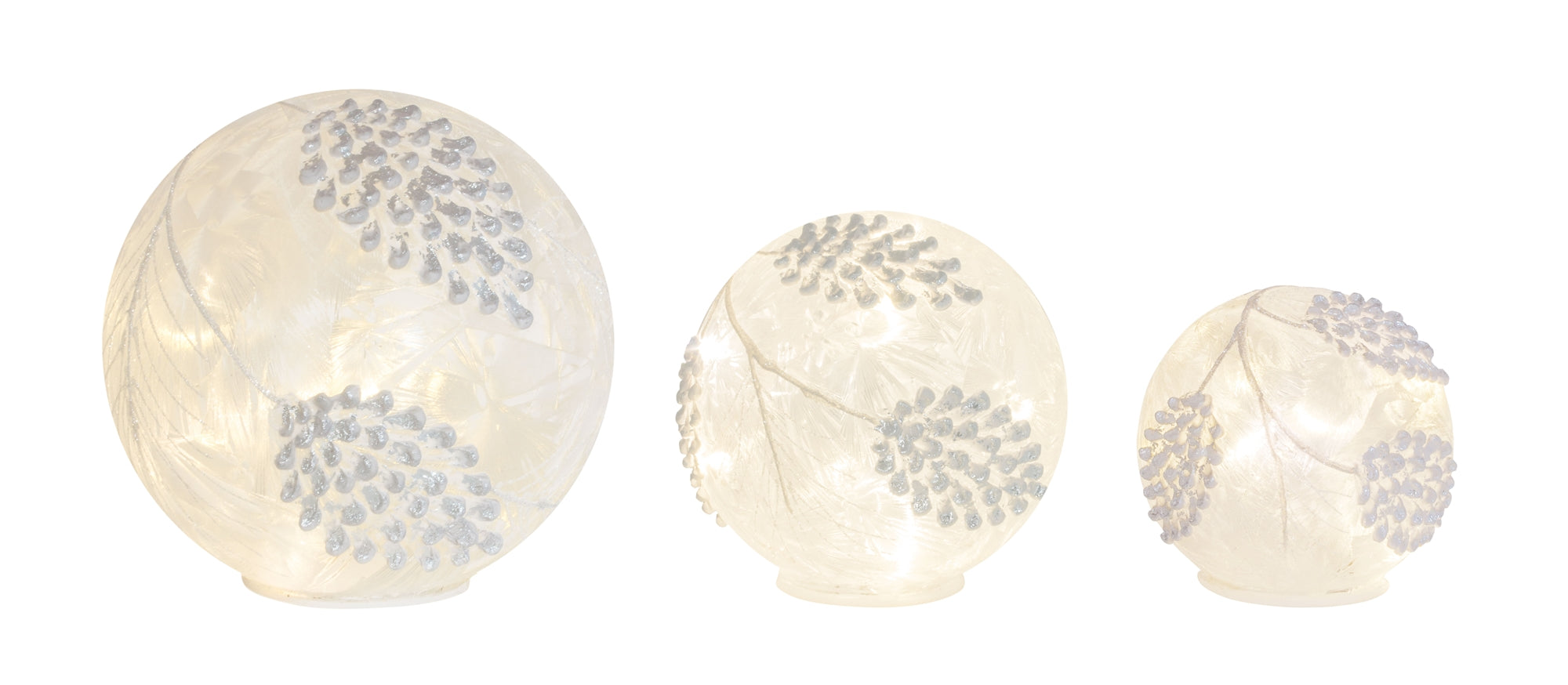 LED Pine Cone Globes w/6 Hr Timer (Set of 3) 4.5"H, 6"H, 8"H Glass (Requires 3 AAA Batteries, Not In