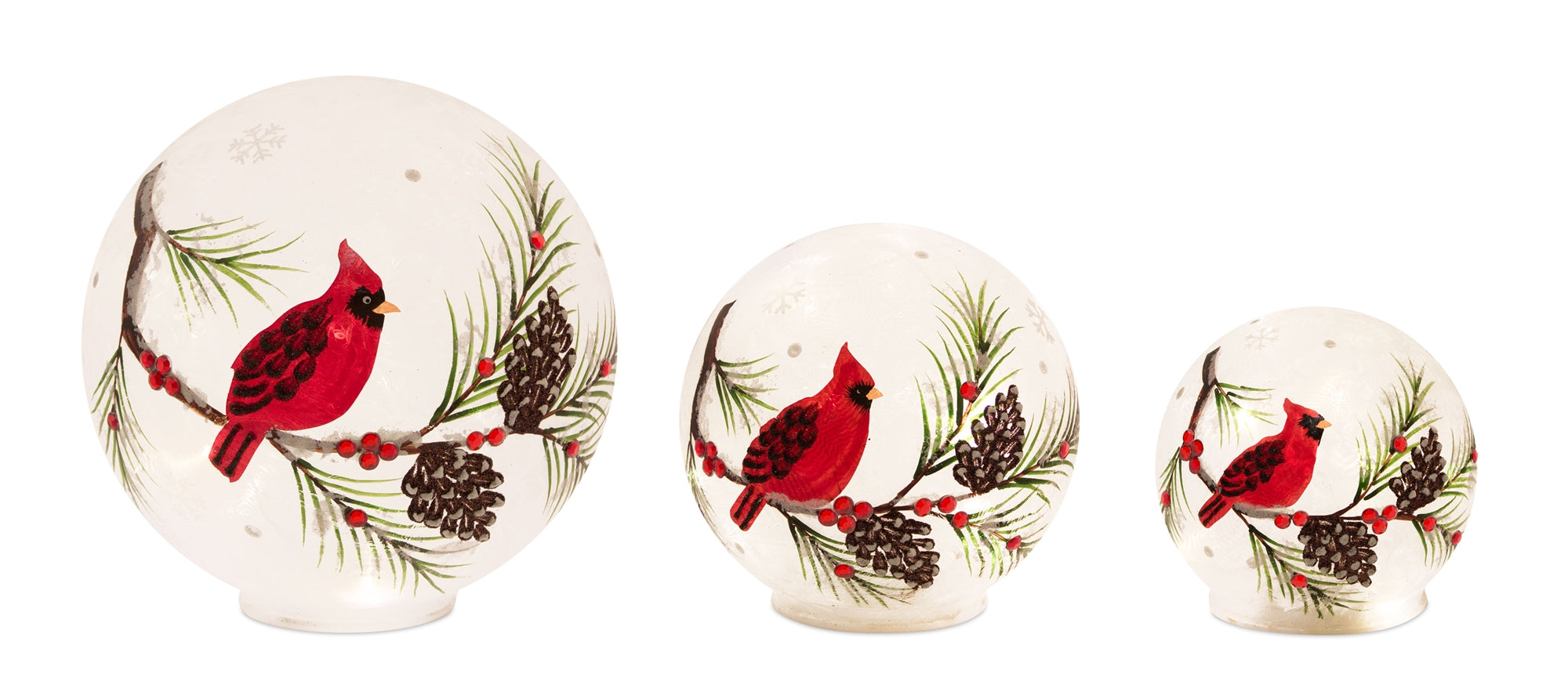 LED Cardinal Globe w/6 Hr Timer (Set of 3) 4.25"H, 5.5"H, 7.75"H Glass (Requires 3 AA Batteries, Not