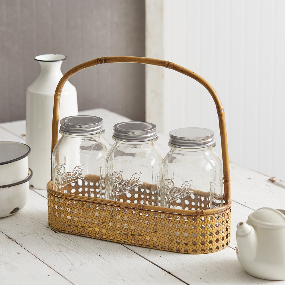 Metal Bamboo Jar Caddy w/ Jars