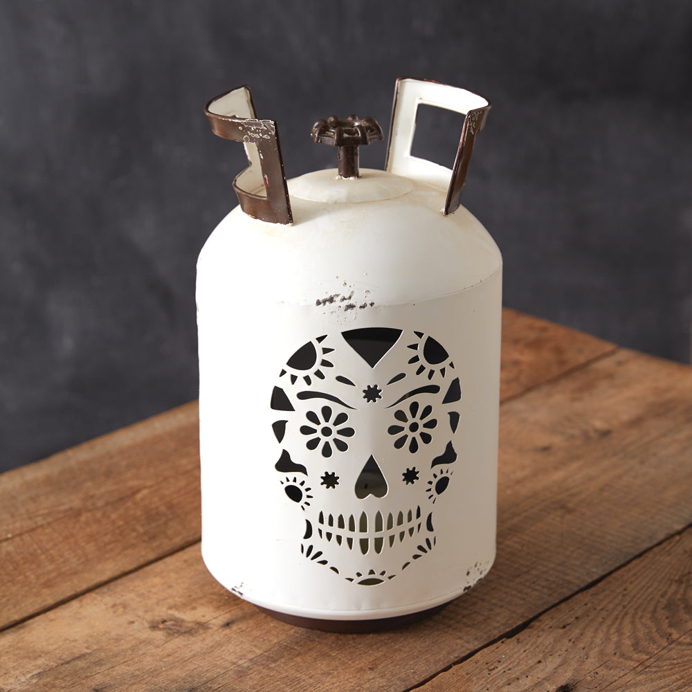 Sugar Skull Propane Tank Luminary