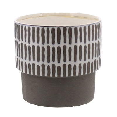 Portman Vase, Ceramic - Wide - White Top w Slip Glaze Grey Btm