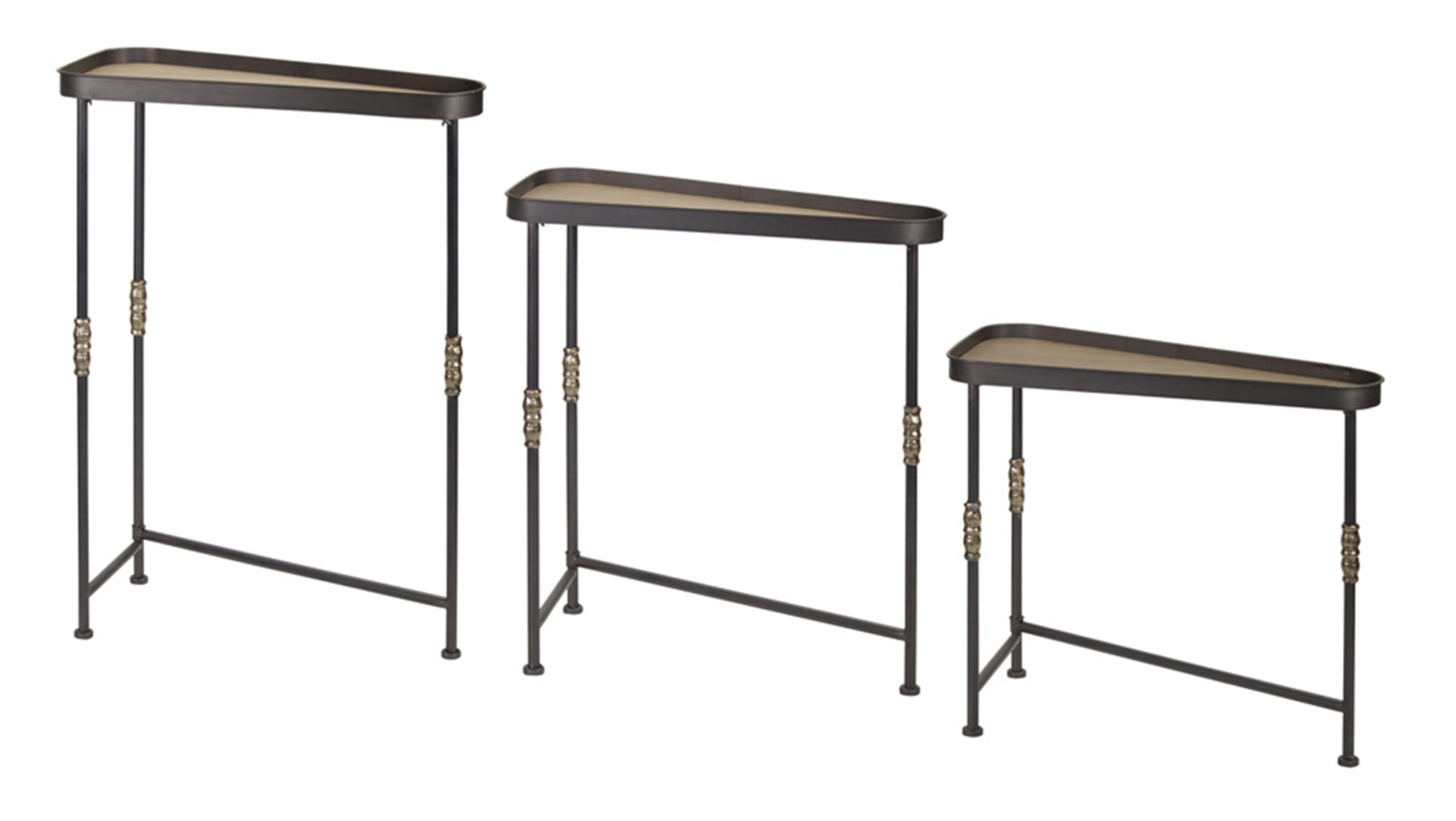 Side Table (Set of 3) 27"L x 12.5"W x 24.5"H, 27"L x 12.5"W x 30.5"H, 28"L x 12.5"W x 36.25"H Iron/W
