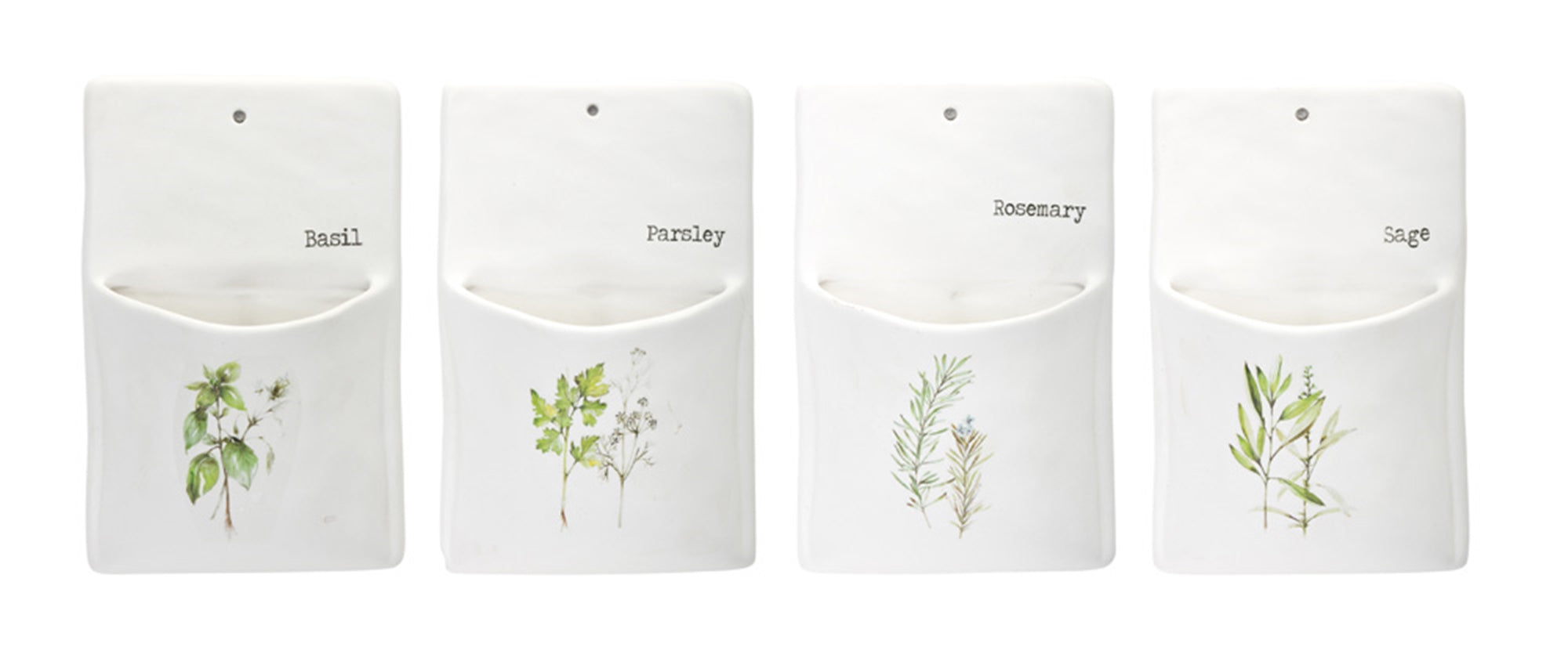 Herb Wall Pocket (4 Asst) 5.25"L x 8.5"H Ceramic