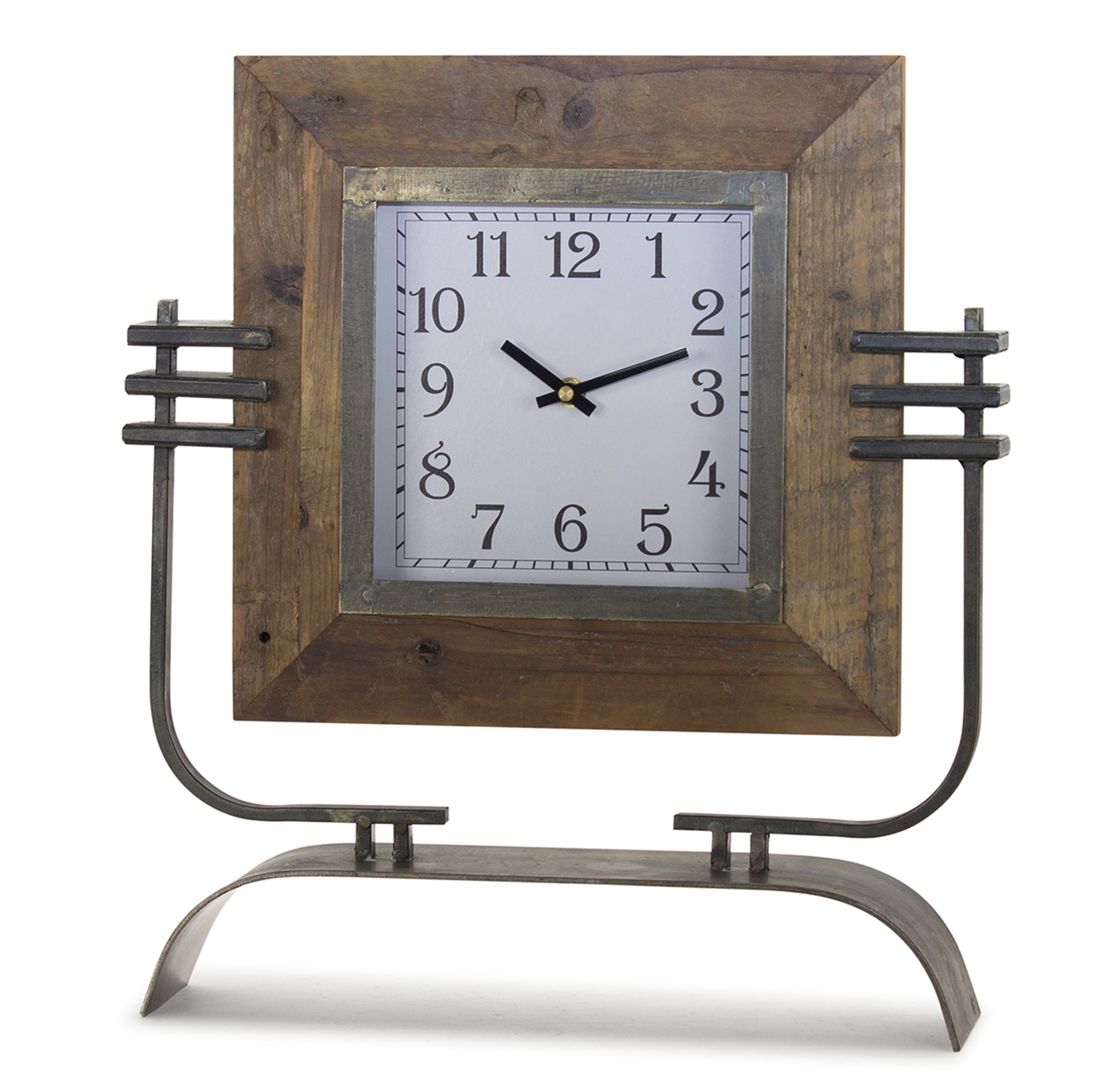 Clock On Stand 15"L x 17.5"H Iron/Wood
