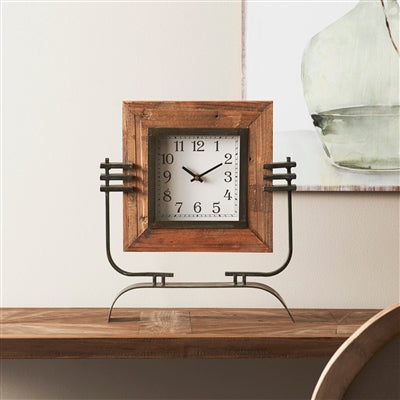 Clock On Stand 15"L x 17.5"H Iron/Wood