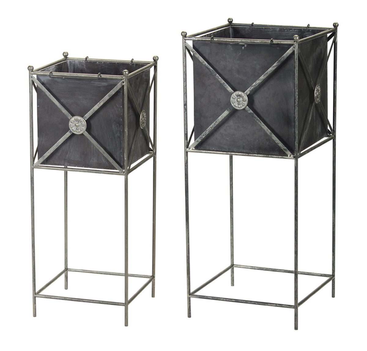Distressed Box Planter with Metal Stand (S/2)