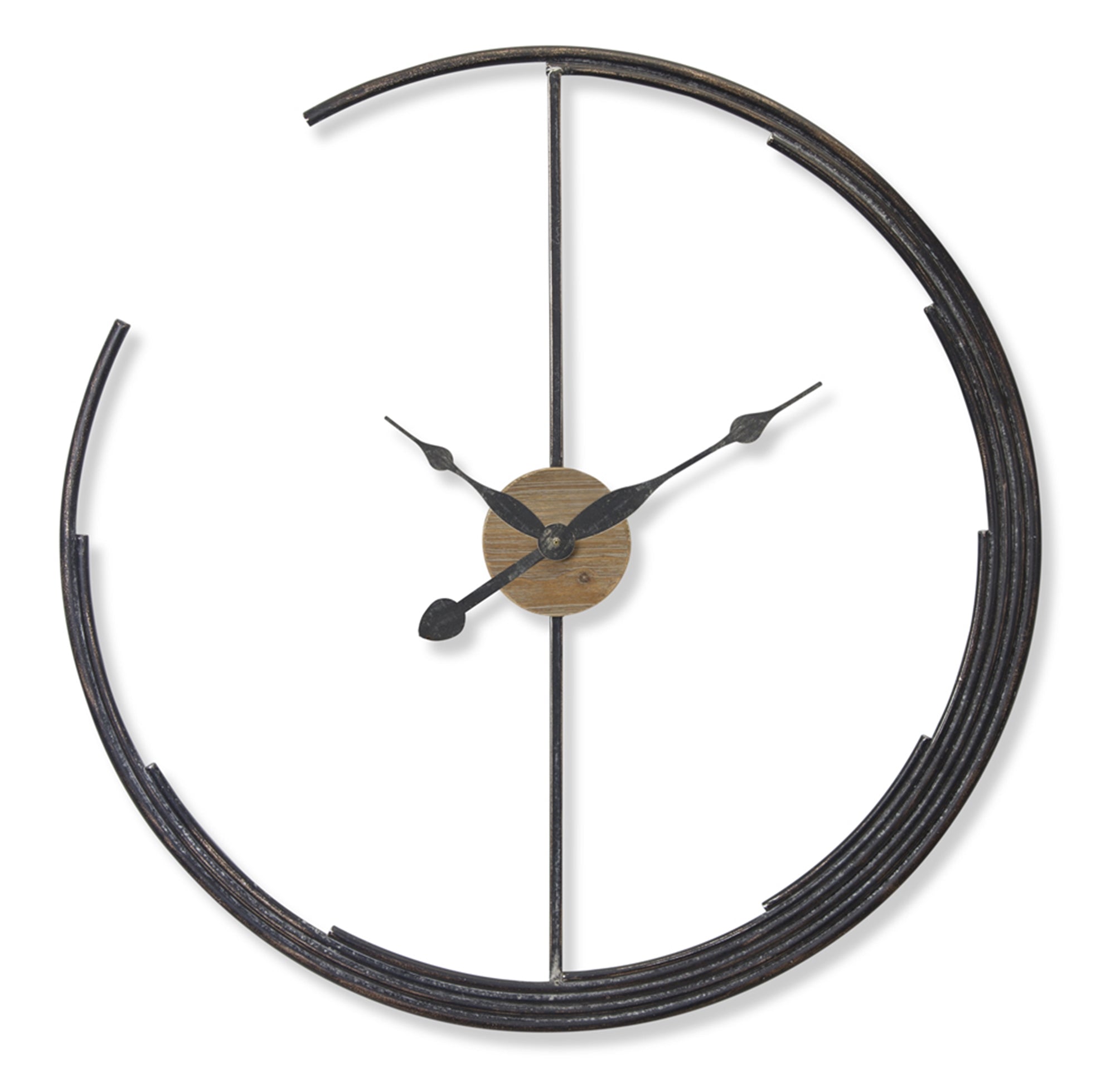 Clock 28.5"D Iron/Wood