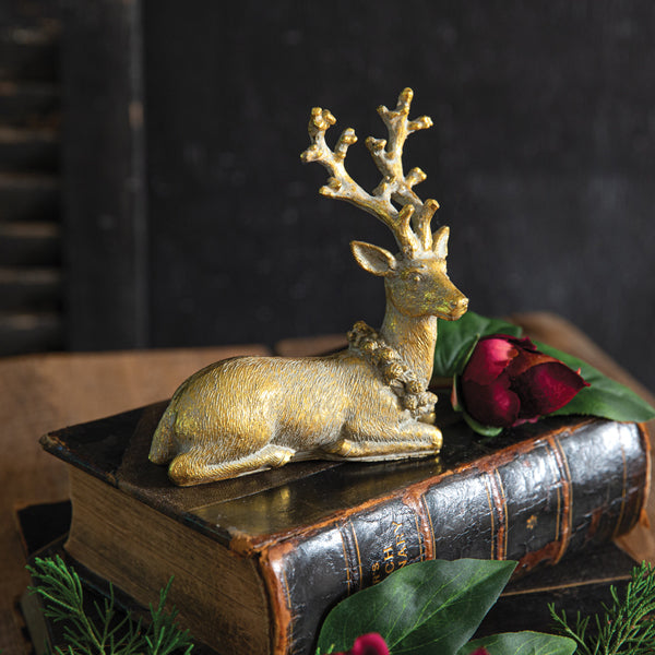 Resting Holiday Reindeer Figurine