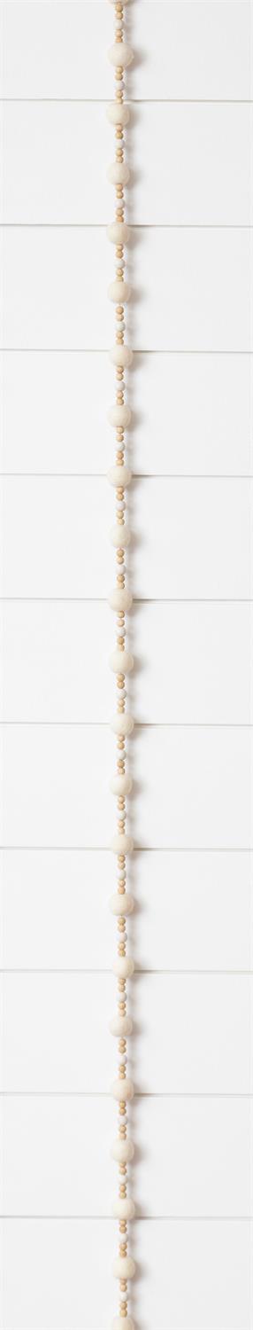 Garland - Cream Felt Balls And Wood Beads