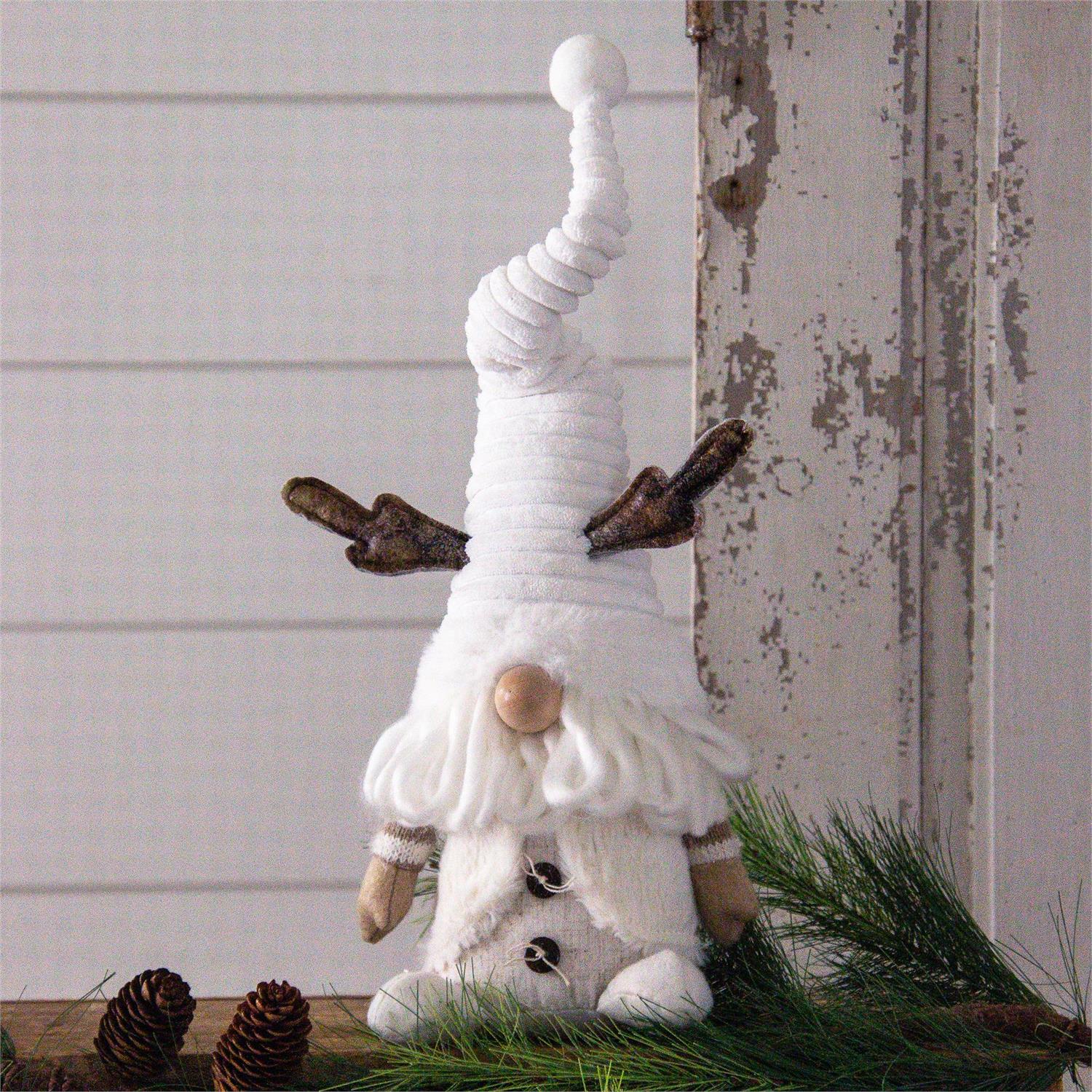 Sitting Gnome - White and Tan with Reindeer Hat