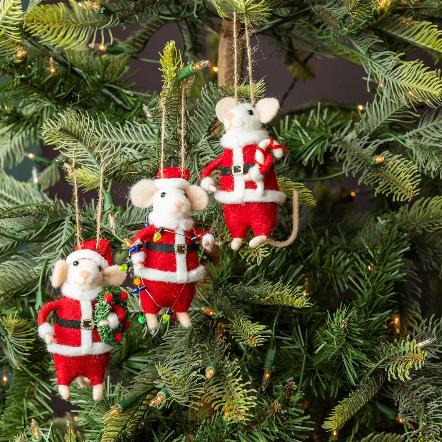 Ornaments - Felted Wool Santa Mice (3 Styles)